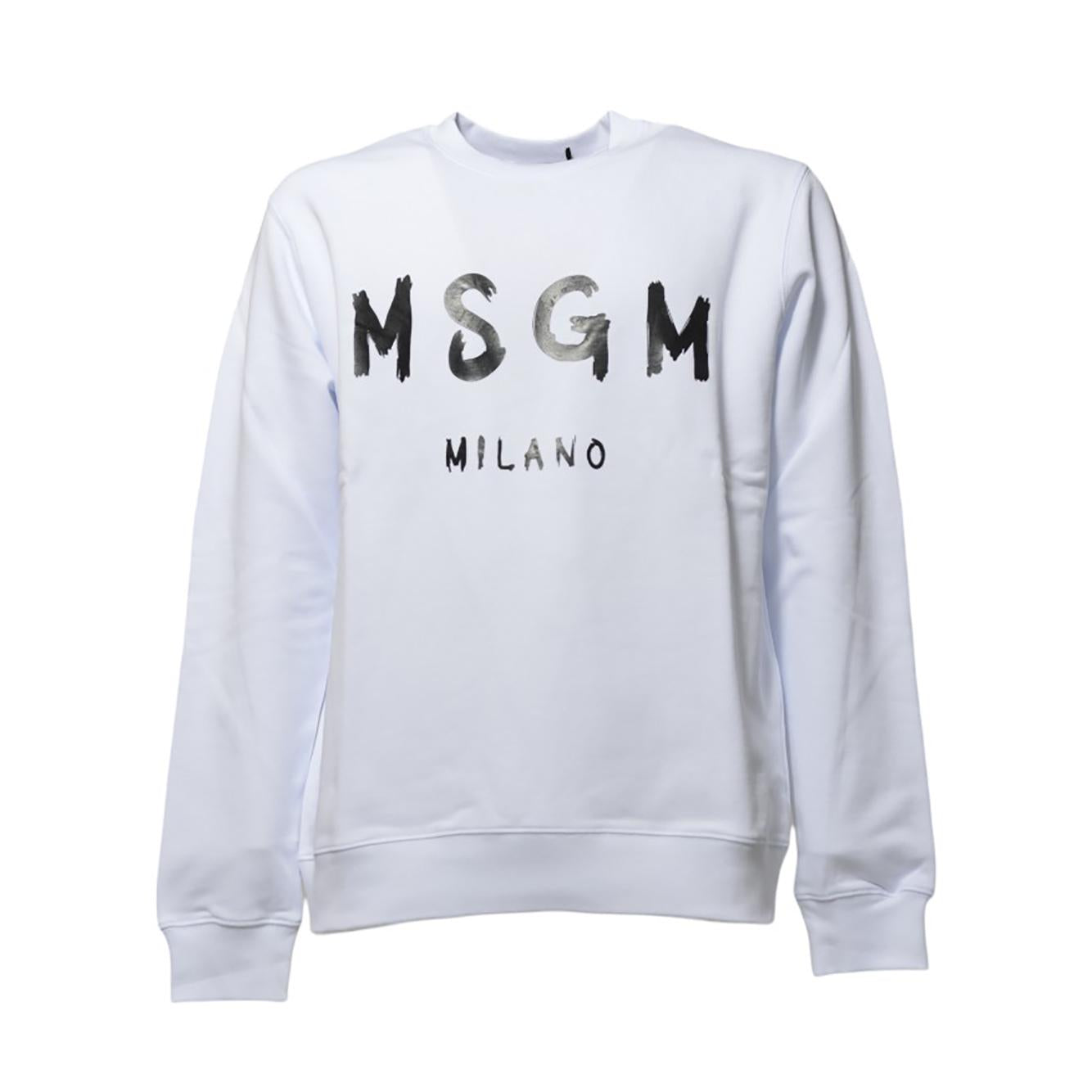 Felpa girocollo in cotone bianco stampa logo pennello MSGM