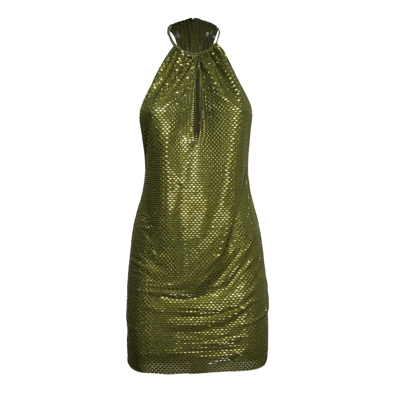 olive rhinestone mini dress