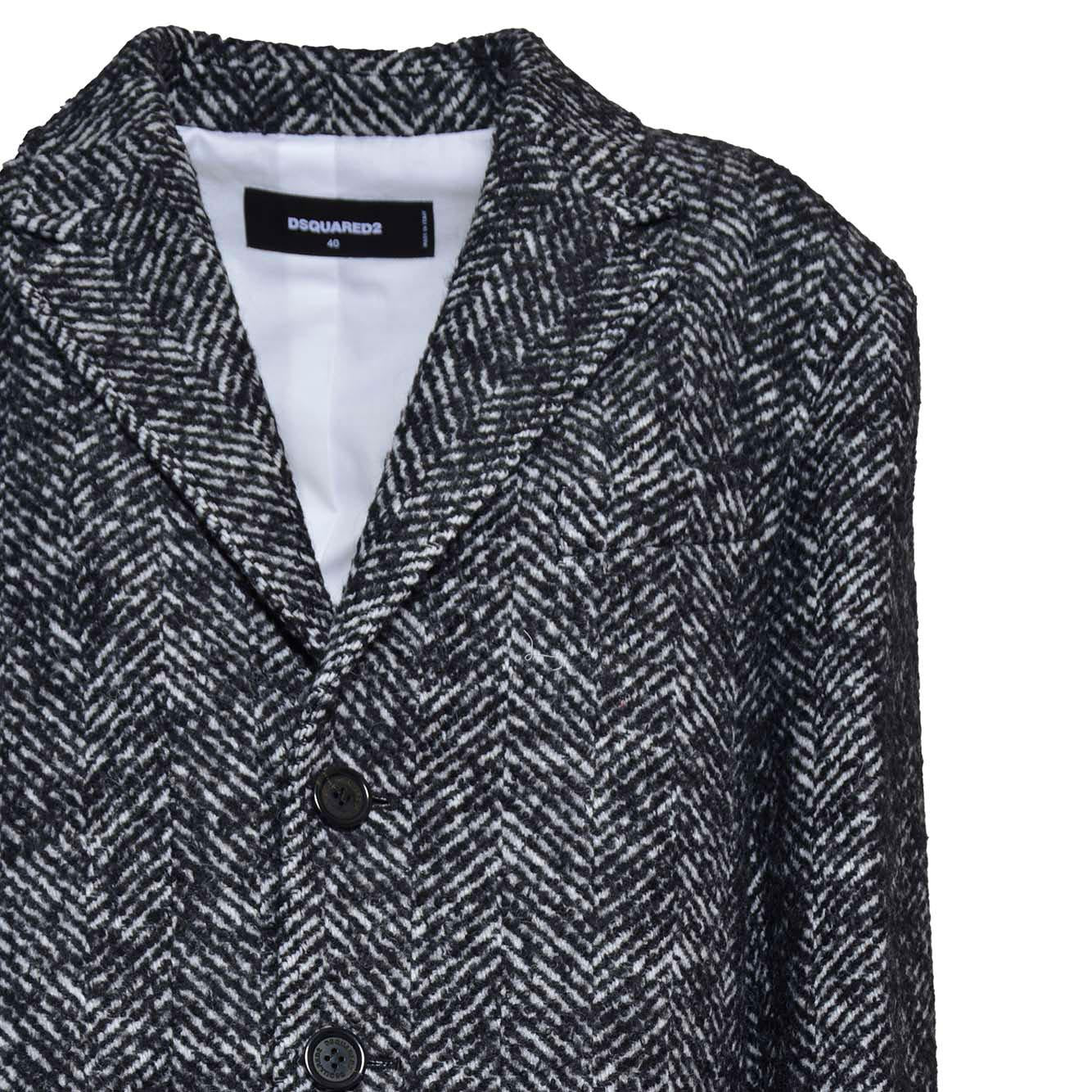 Cappotto monopetto in lana motivo chevron bianco e nero Dsquared2