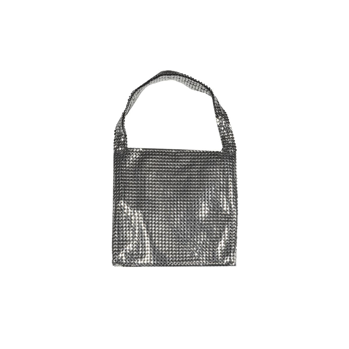 Borsa a spalla Pixel piccola in maglia metallica argento Paco Rabanne