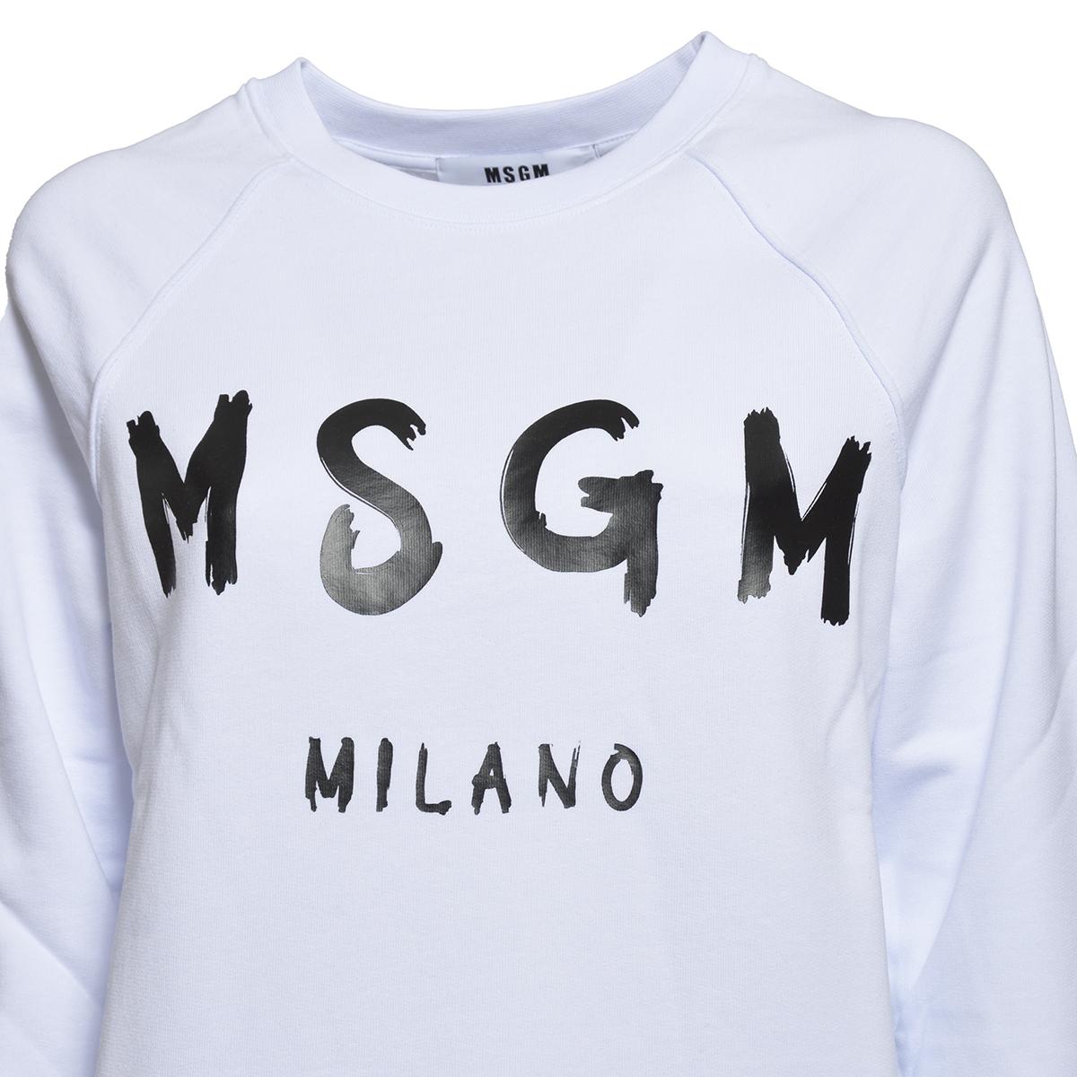 Felpa girocollo in cotone bianco stampa logo MSGM