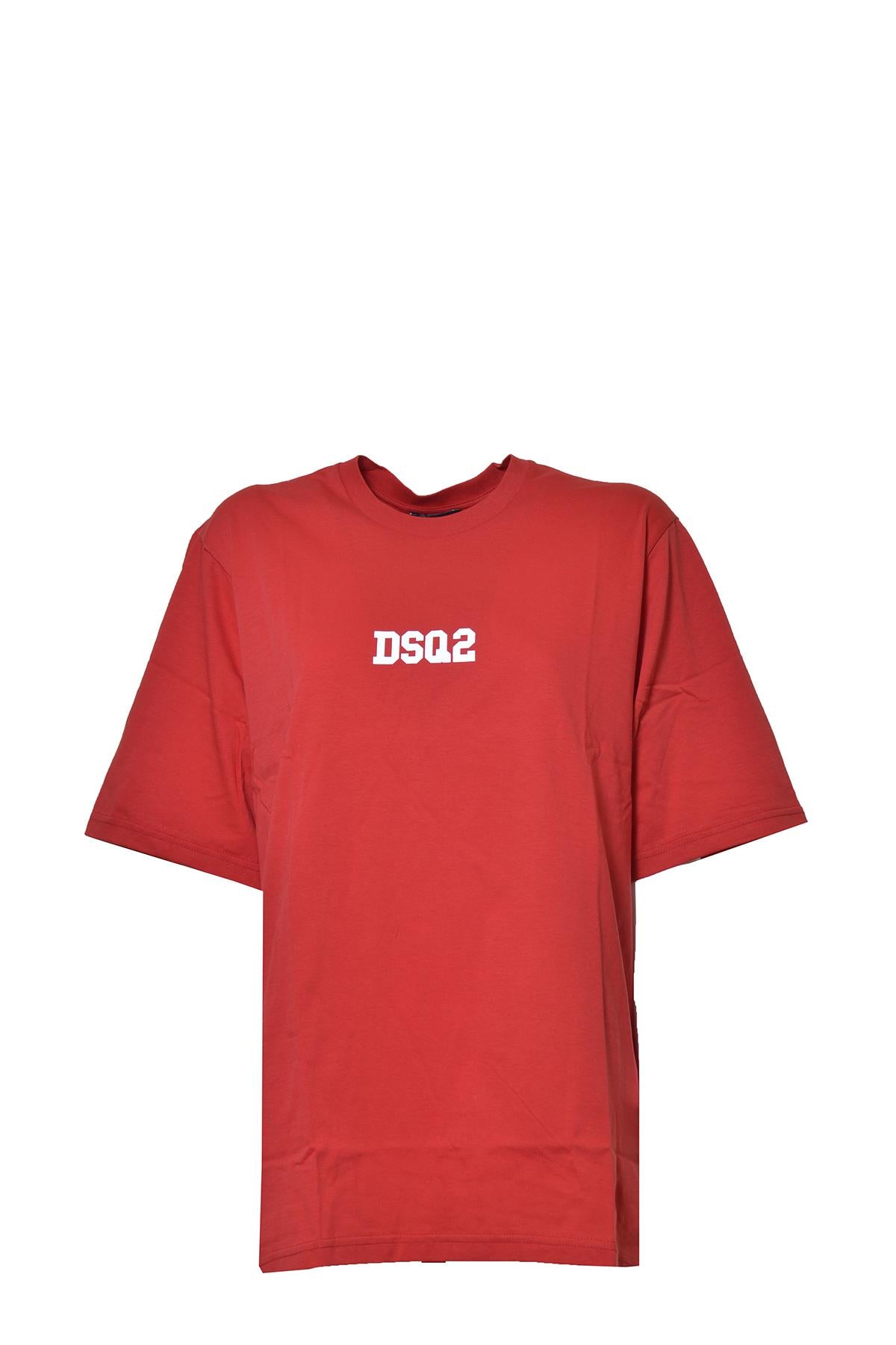 T-shirt Slouch Fit in cotone rosso con stampa Dsquared2 Junior