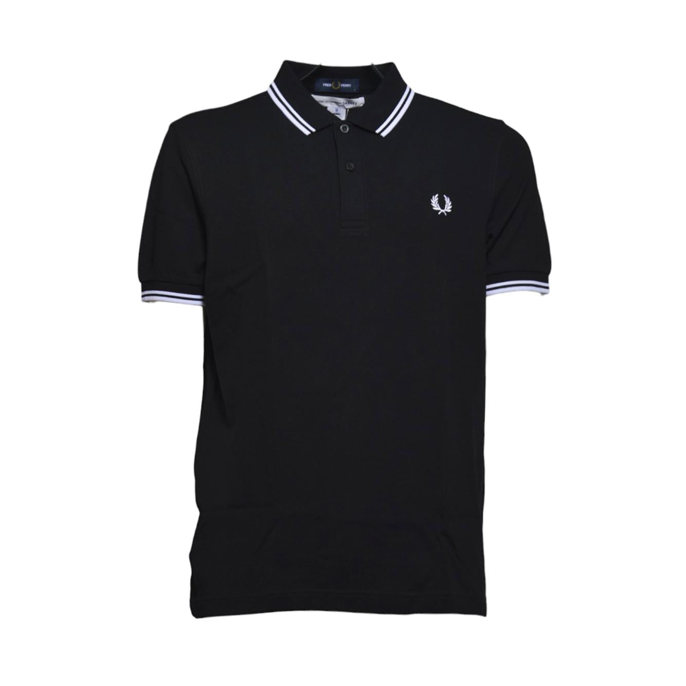 Polo in maglia di cotone nero con righe Fred Perry x Comme des Garçons Shirt