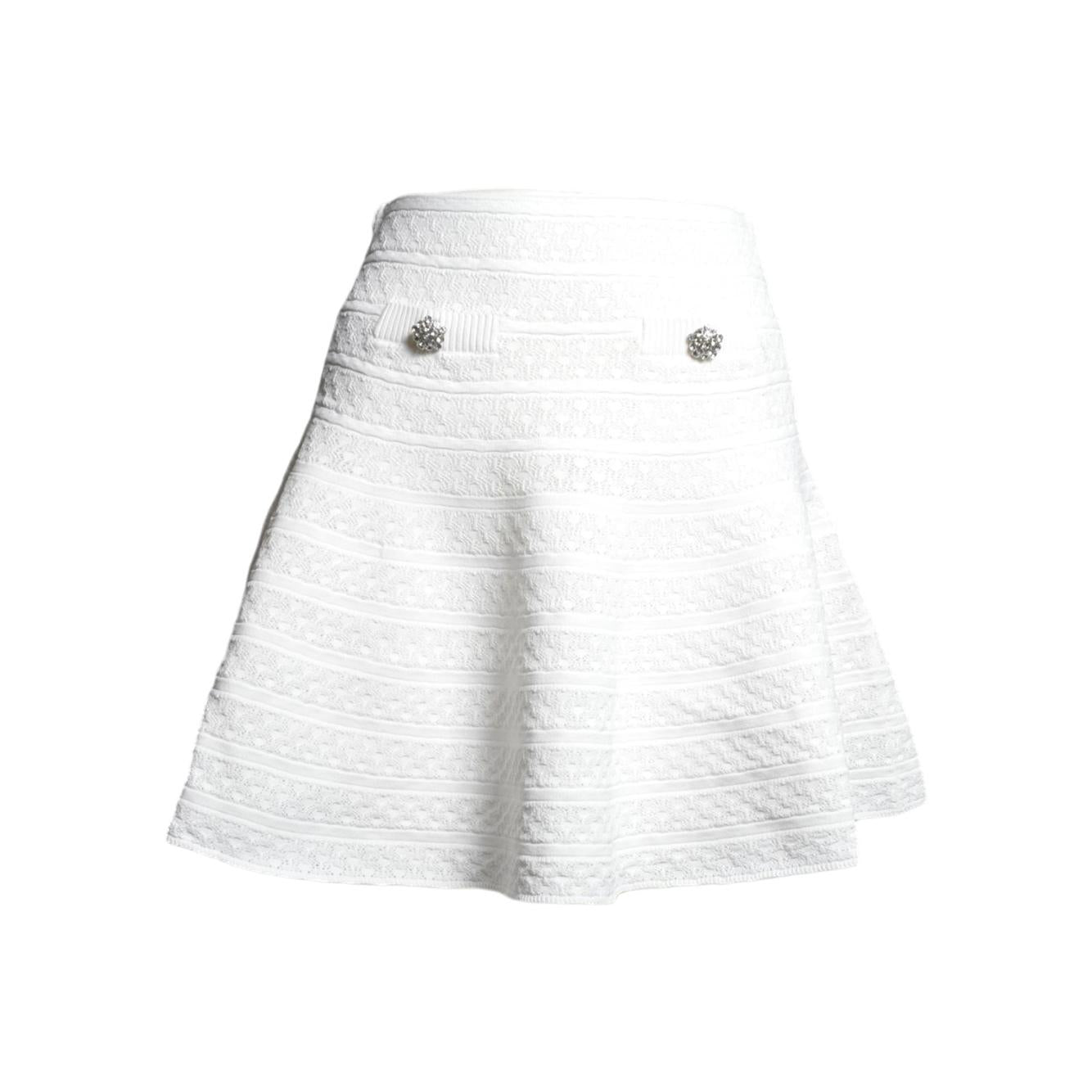 white pointelle knit mini skirt