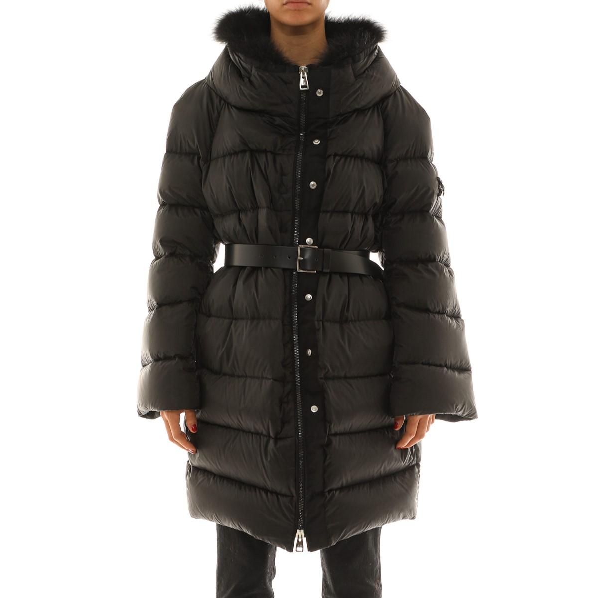 Piumino lungo con cappuccio in nylon nero Ermanno Scervino