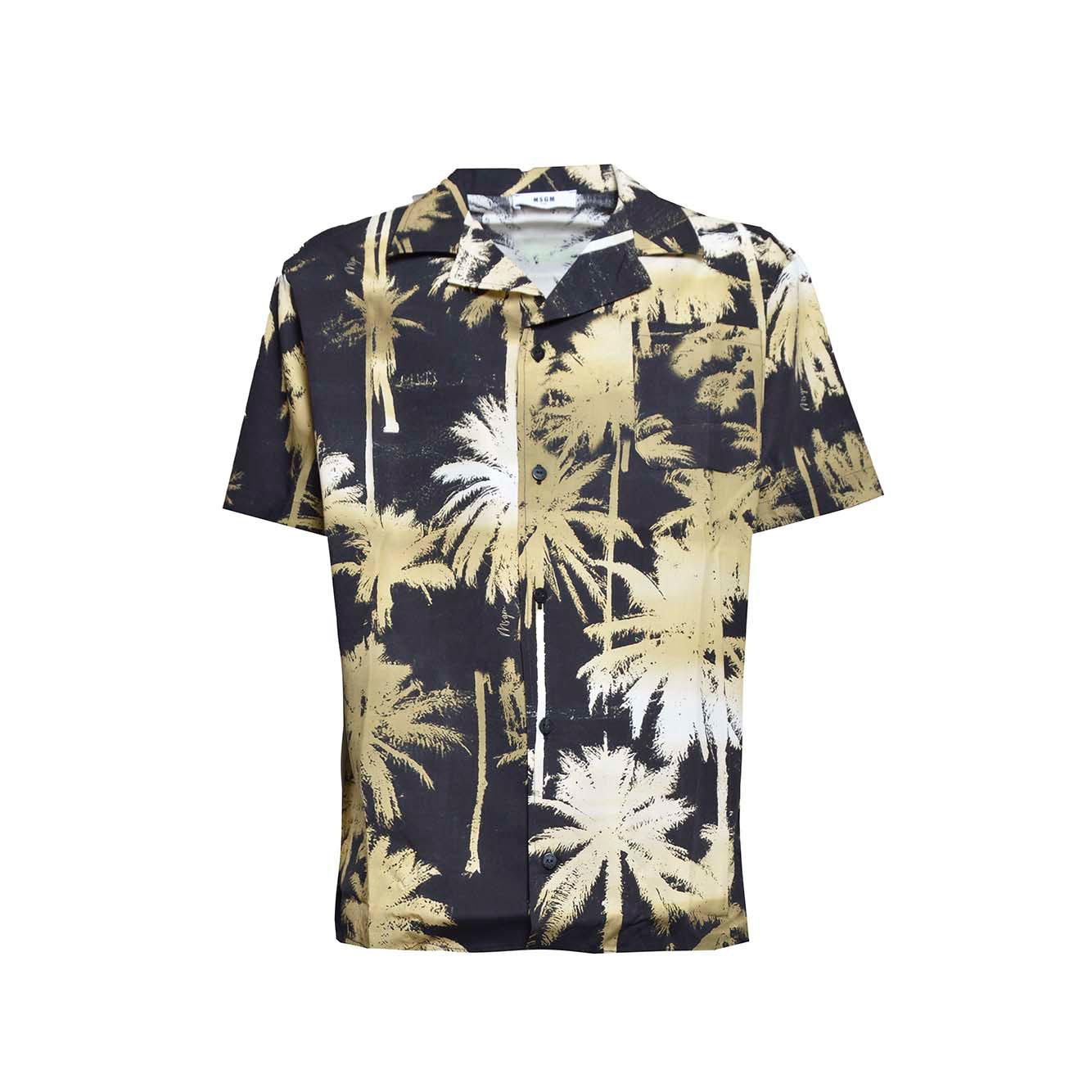 Camicia in cotone nero stampa palme MSGM Junior