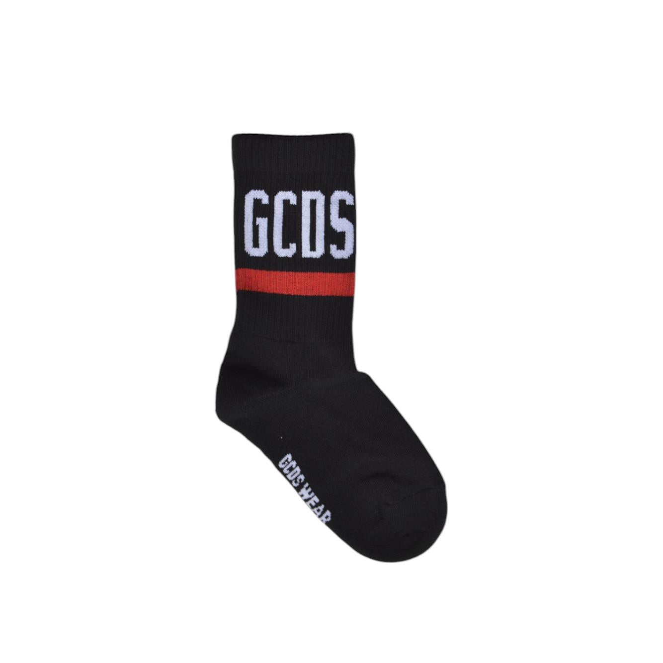 Calzini in cotone nero con logo bianco GCDS