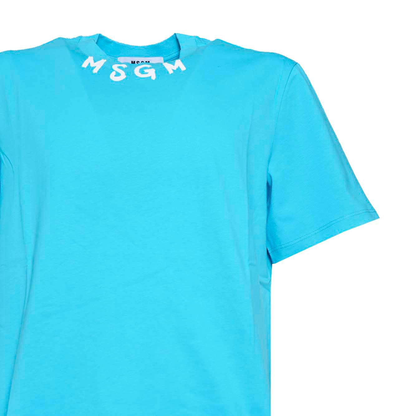 T-shirt in cotone azzurro stampa logo sul collo MSGM
