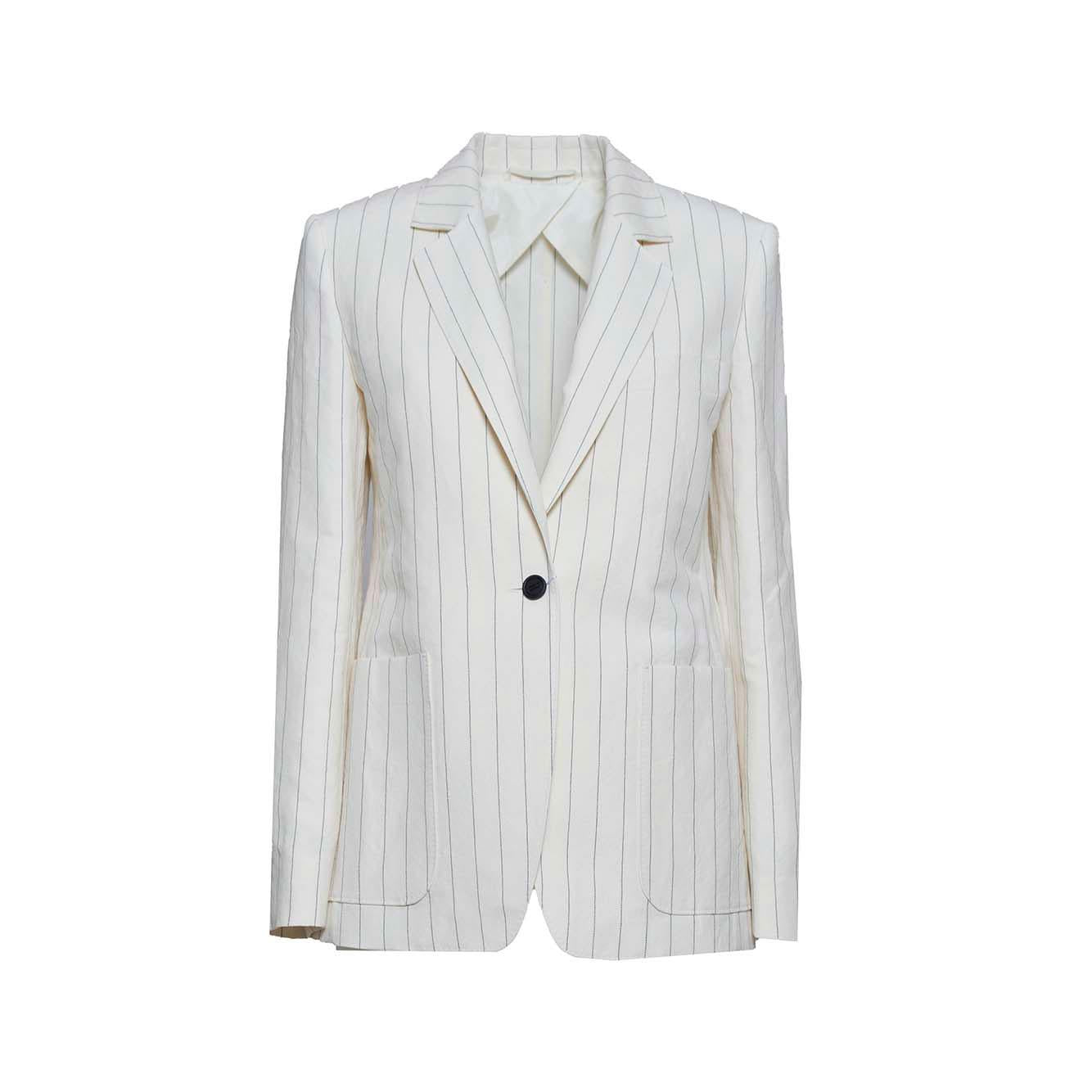Giacca Micron monopetto in canvas gessato bianco Max Mara
