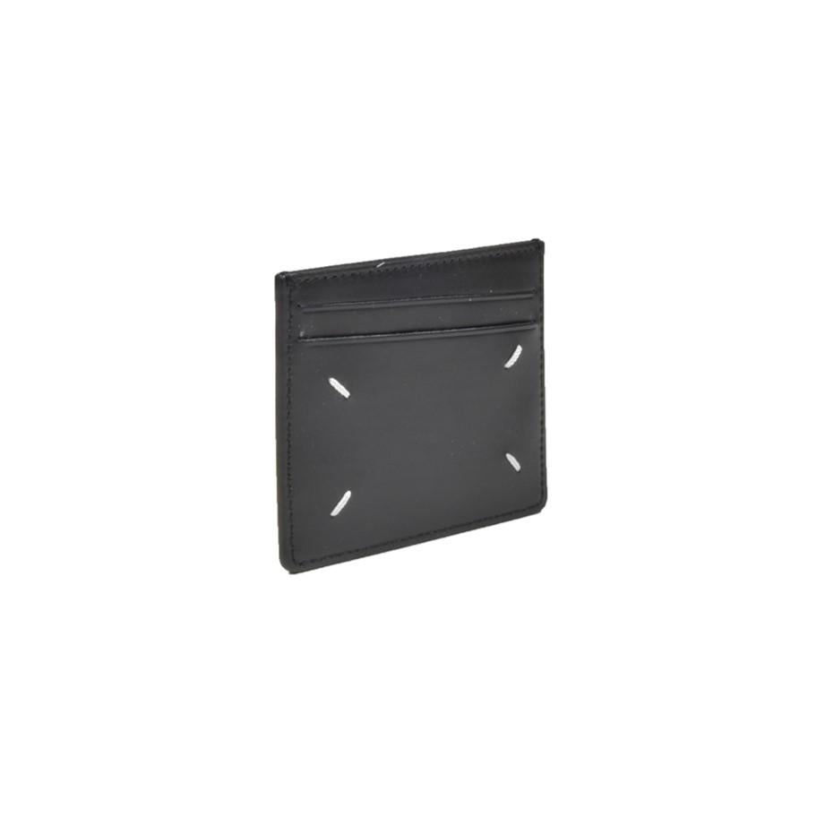 Portacarte in pelle nero doppia trama asimmetrico Maison Margiela