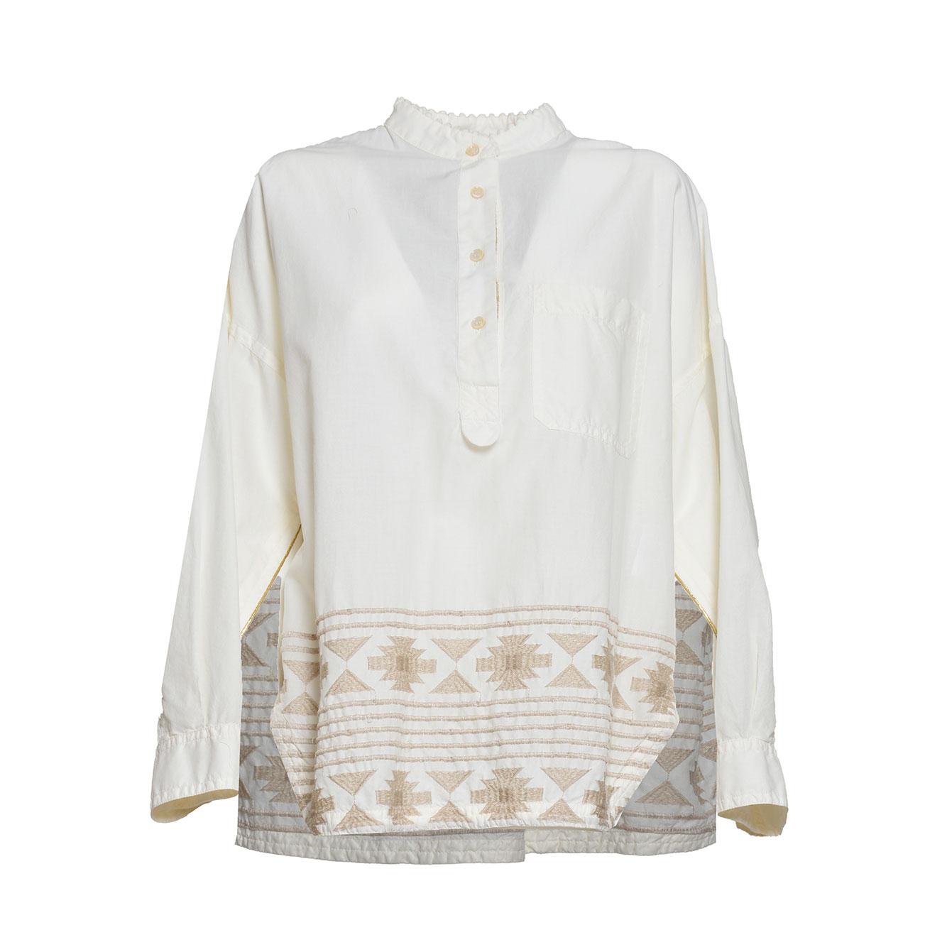 Camicia in cotone crema con ricami e paillettes Bazar Deluxe