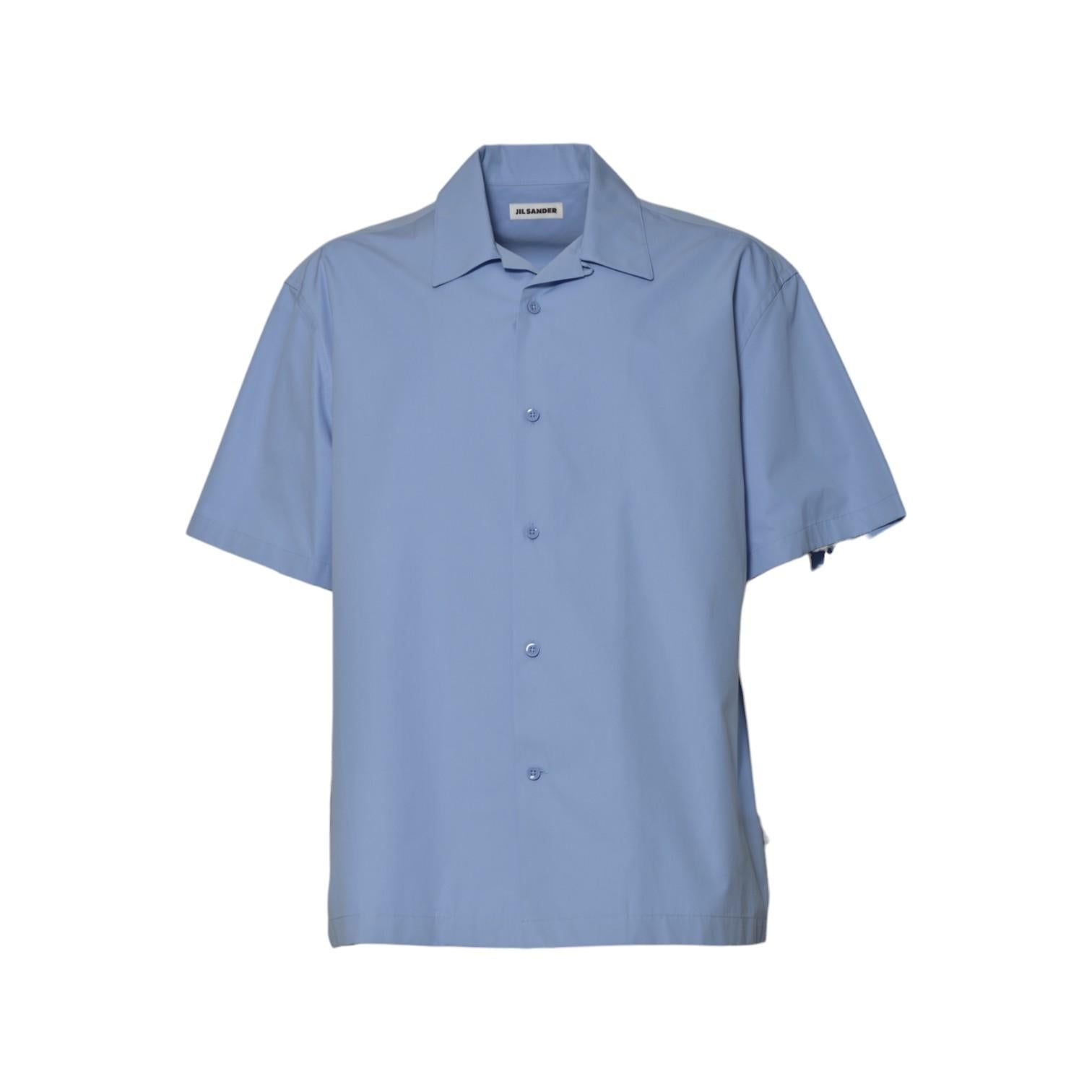 Camicia maniche corte in cotone azzurro Jil Sander