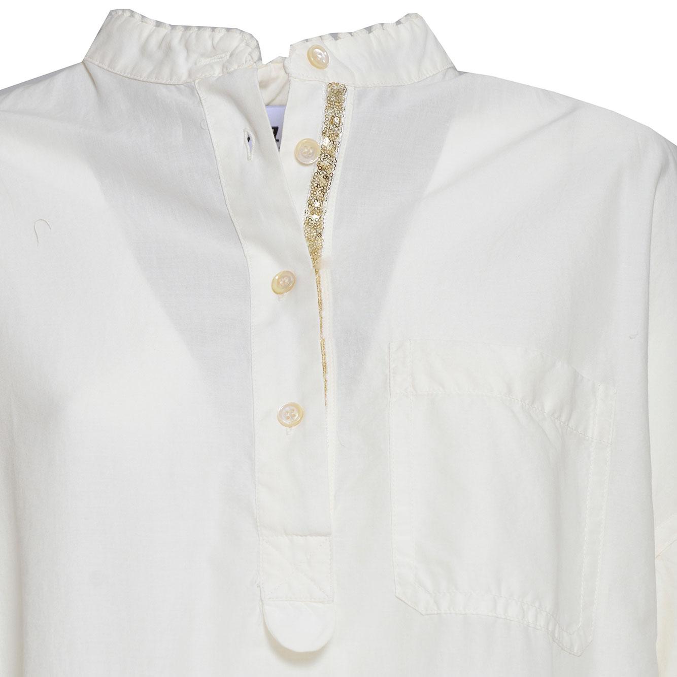 Camicia in cotone crema con ricami e paillettes Bazar Deluxe