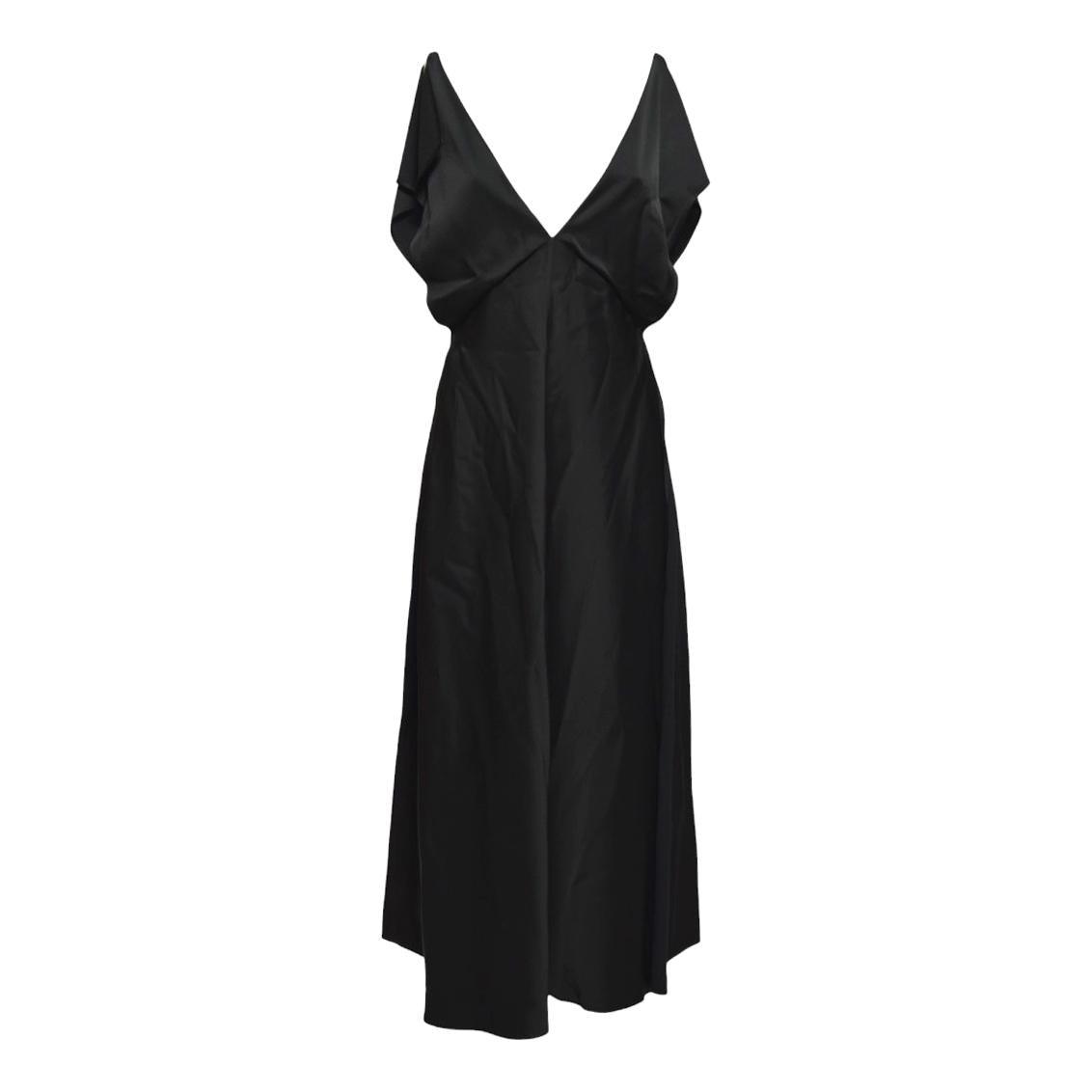 Vestito lungo scollo a V in raso nero Jil Sander