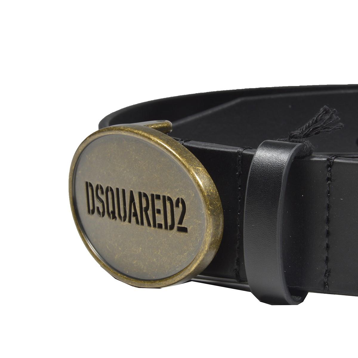 Cintura in pelle nera con logo Dsquared2 Junior