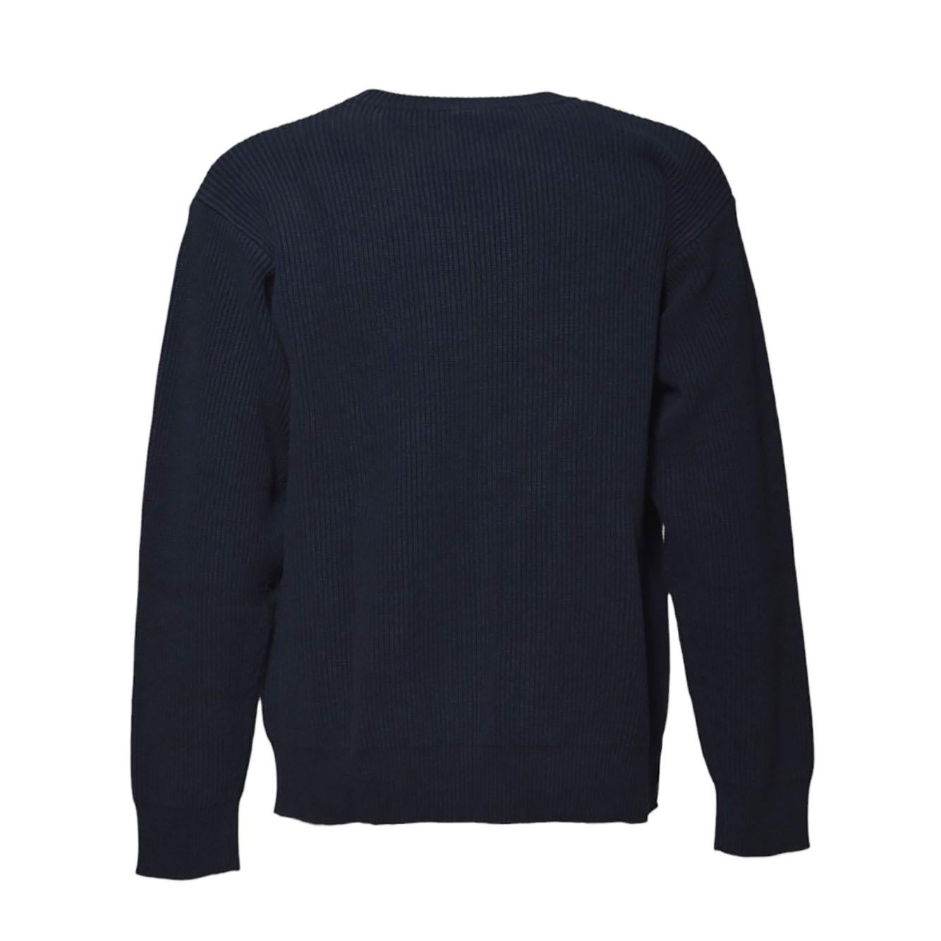 Pullover over girocollo in cotone a coste blu Jil Sander