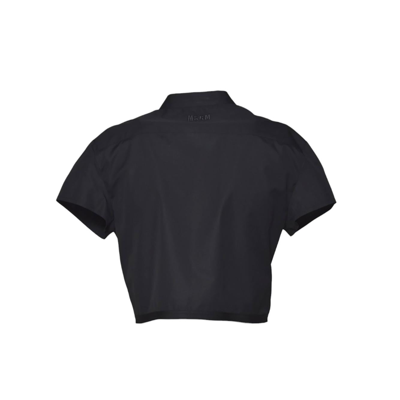 Camicia cropped in cotone nero plissè MSGM