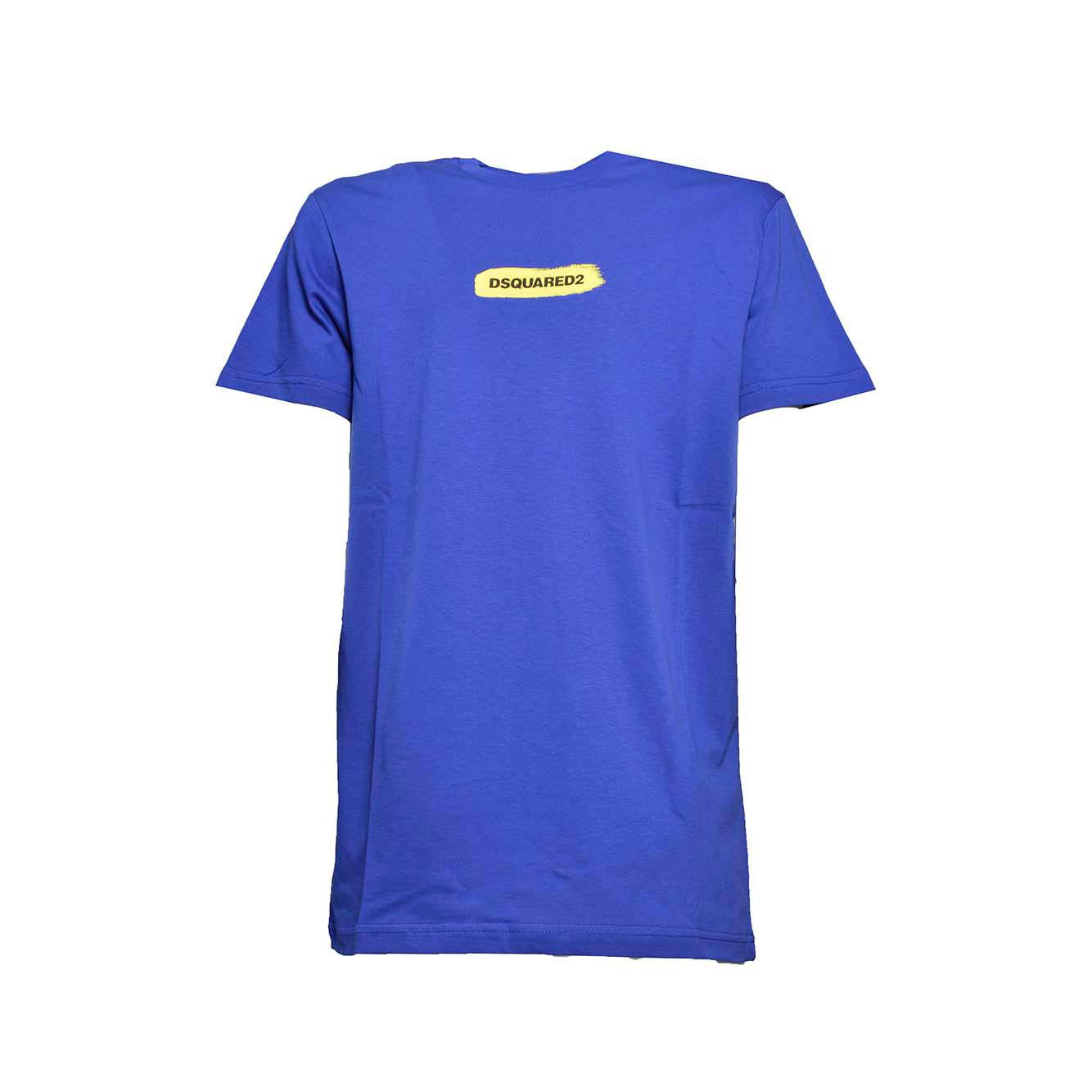 T-shirt in cotone blu con stampa logo pennello Dsquared2 Junior