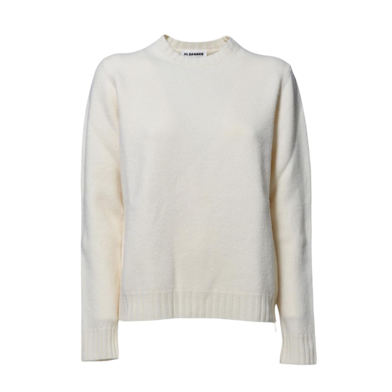 Pullover girocollo boxy in lana panna Jil Sander