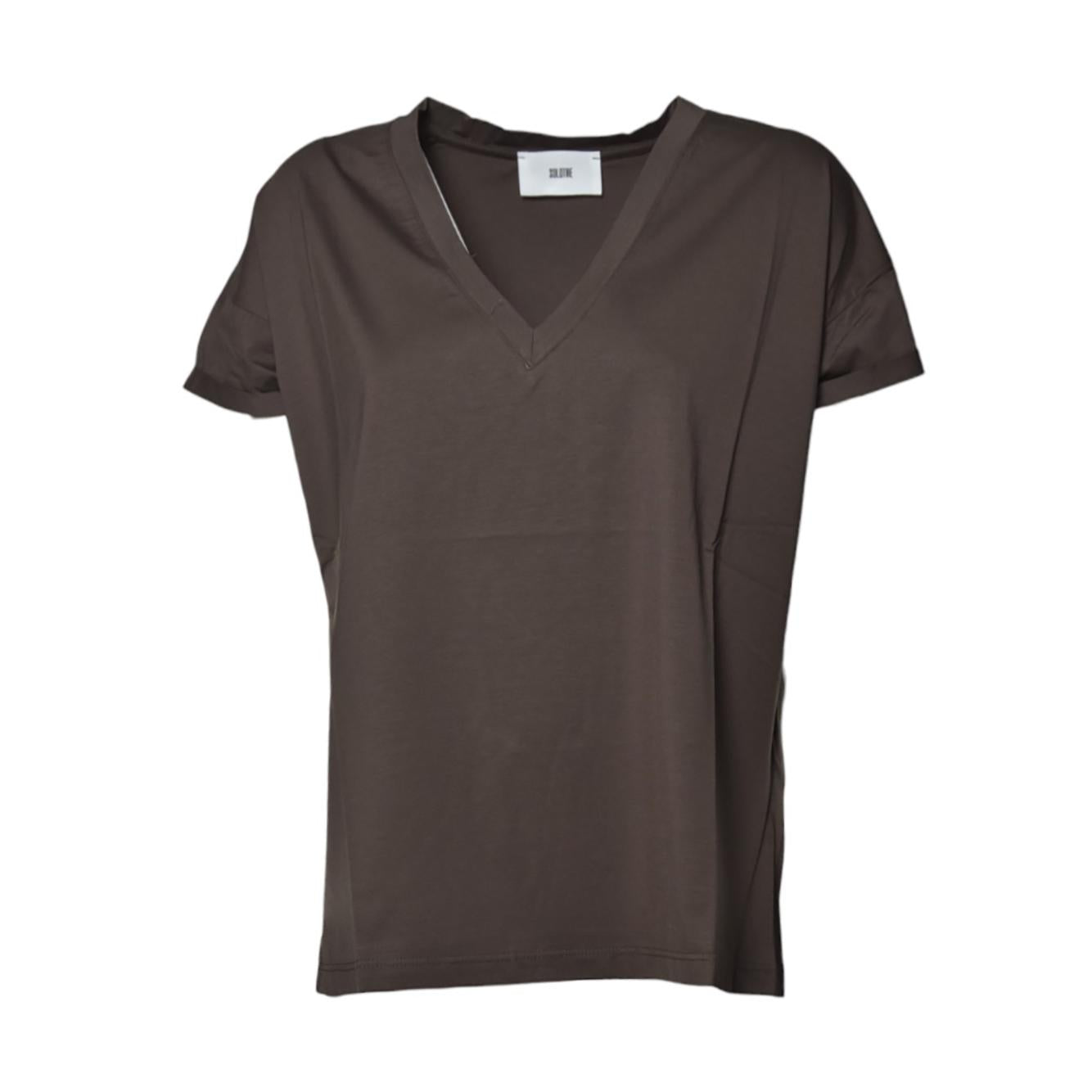 T-shirt scollo a V in cotone marrone Solotre