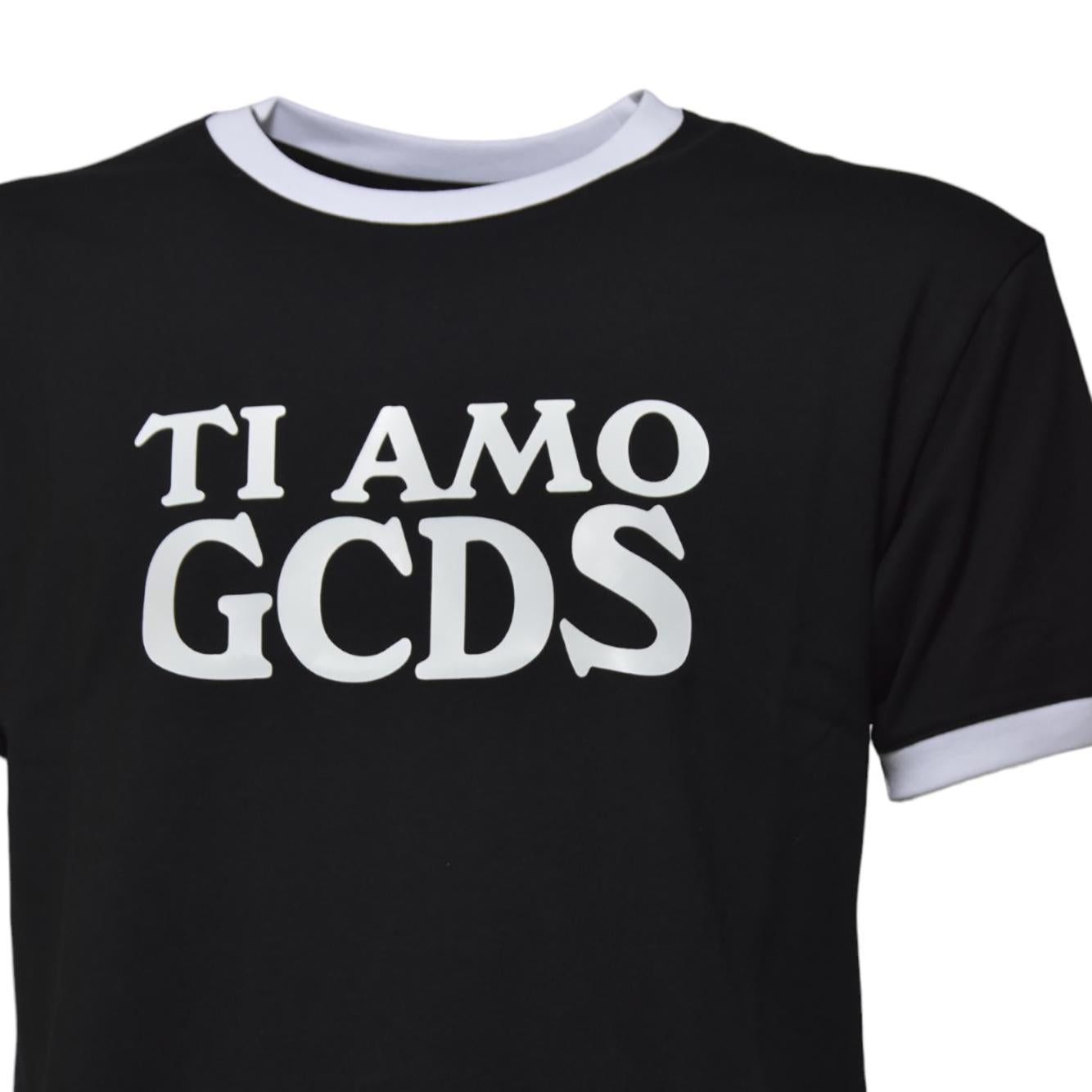T-shirt Ti Amo in cotone nero profili GCDS