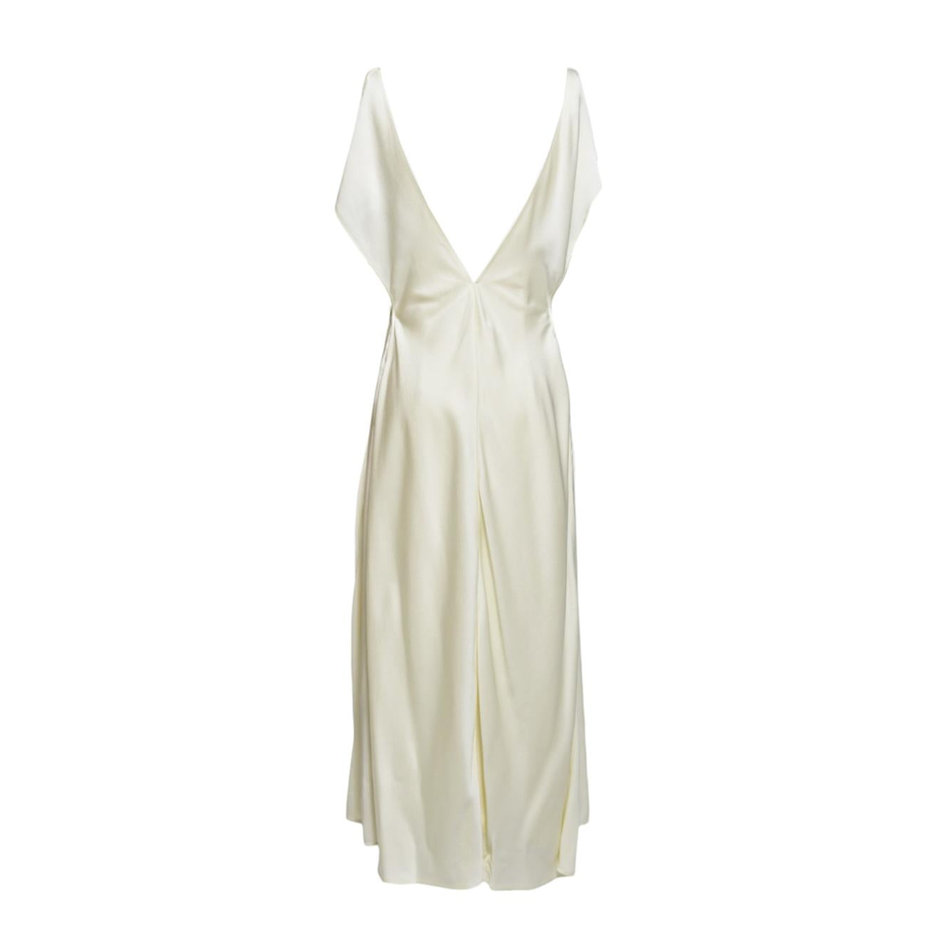 Vestito lungo scollo a V in raso crema Jil Sander