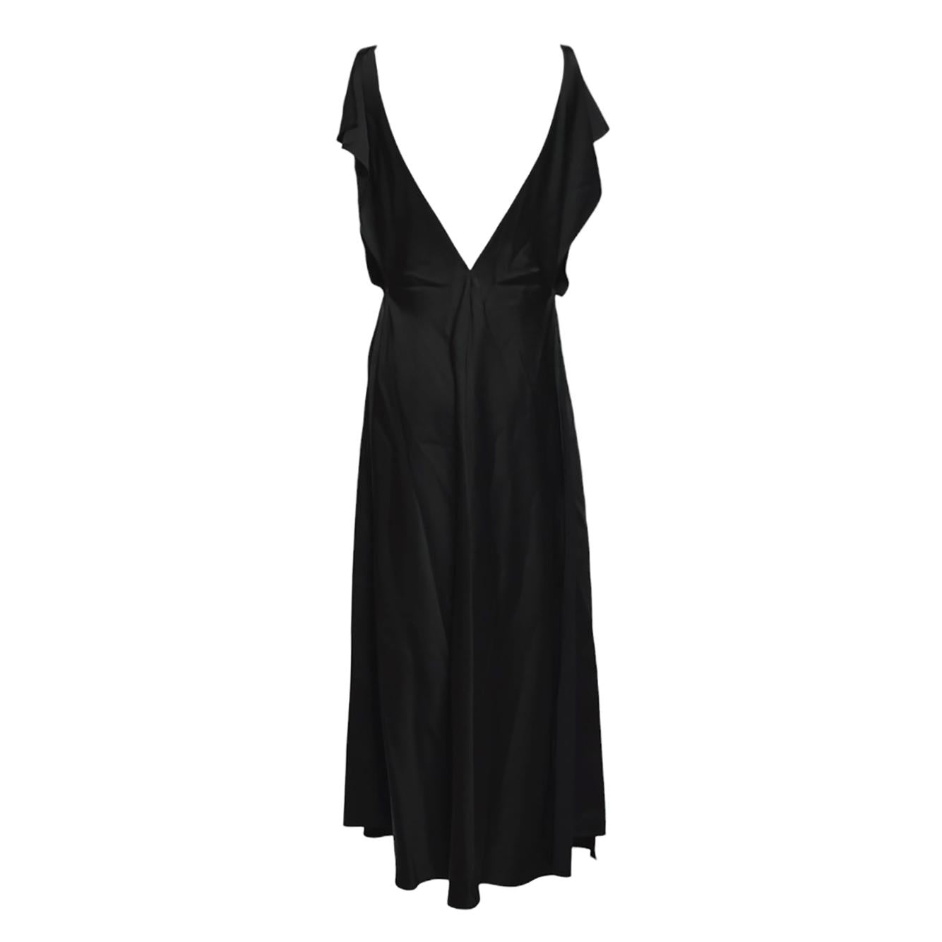 Vestito lungo scollo a V in raso nero Jil Sander