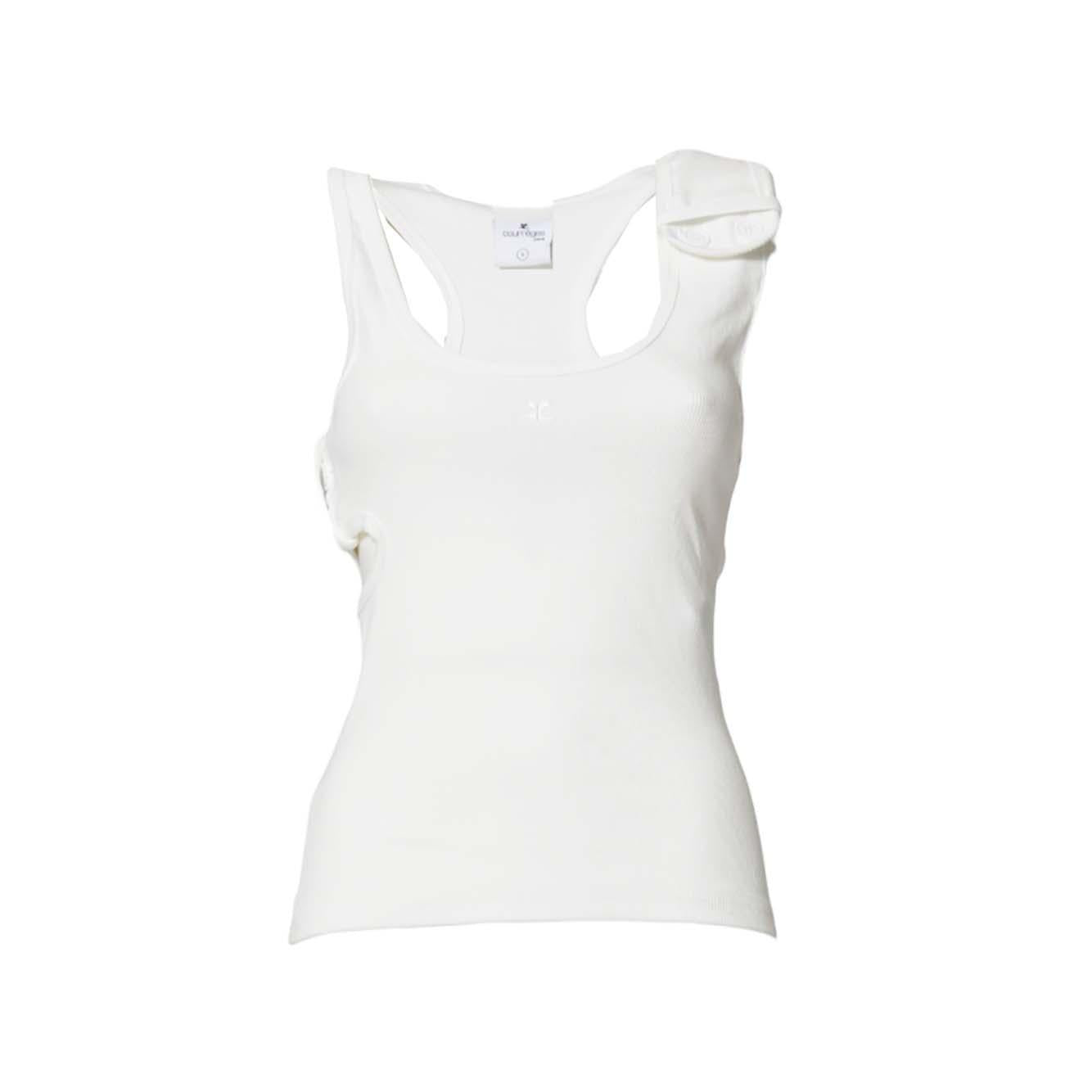 Top Double Buckle 90's a costine bianco Courrèges