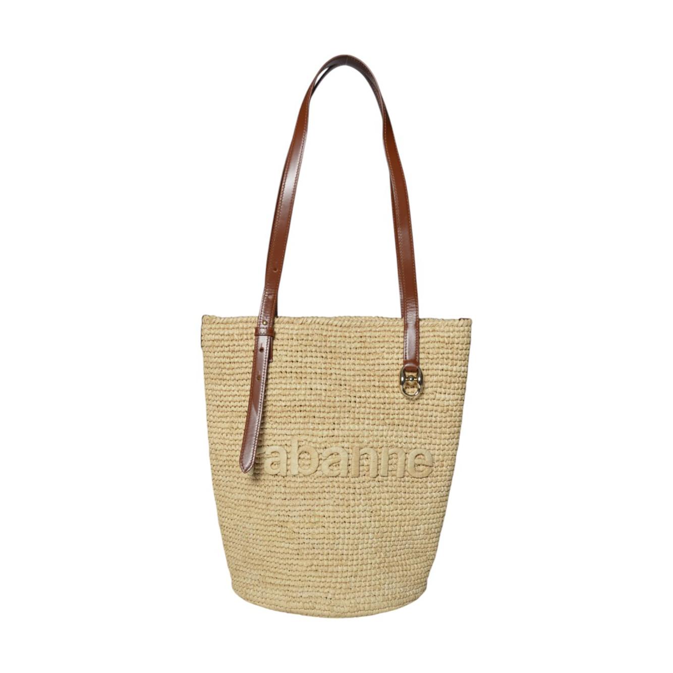 Borsa tote in rafia naturale con logo Rabanne