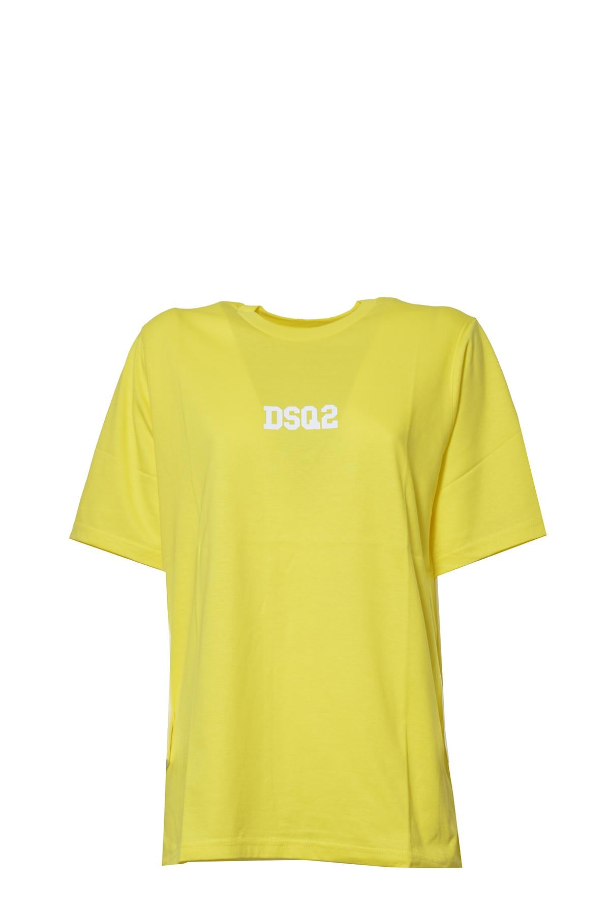 T-shirt Slouch Fit in cotone giallo con stampa Dsquared2 Junior