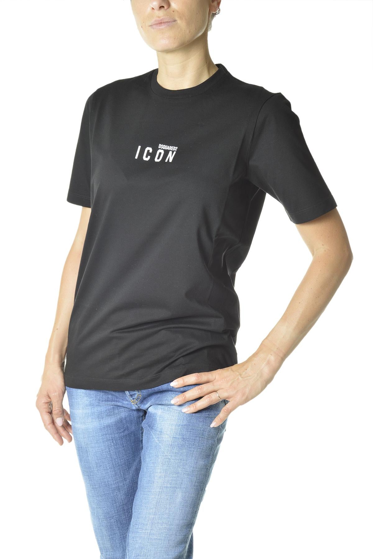T-shirt Icon in cotone nero mini logo Dsquared2