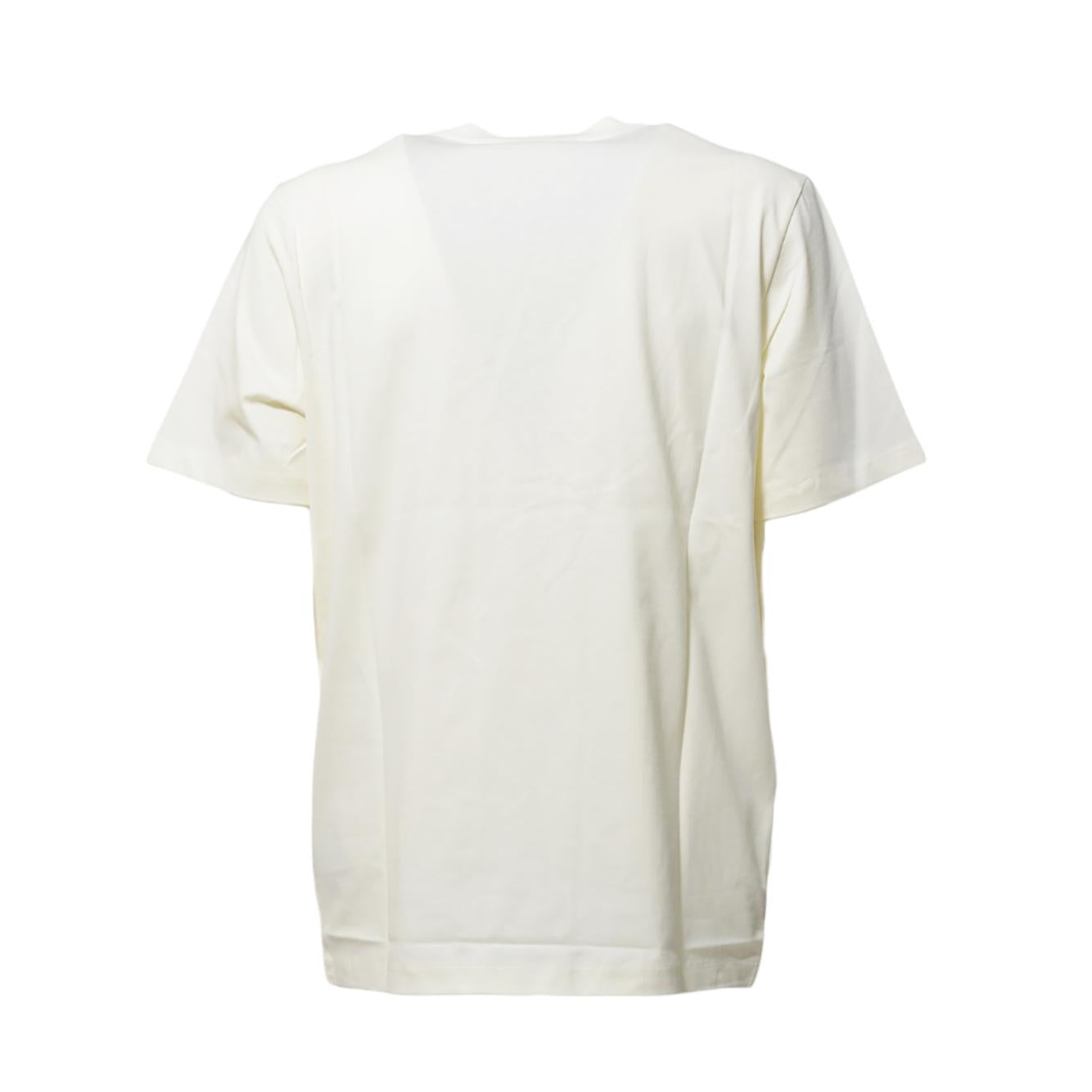 T-shirt in cotone panna stampa logo su collo MSGM