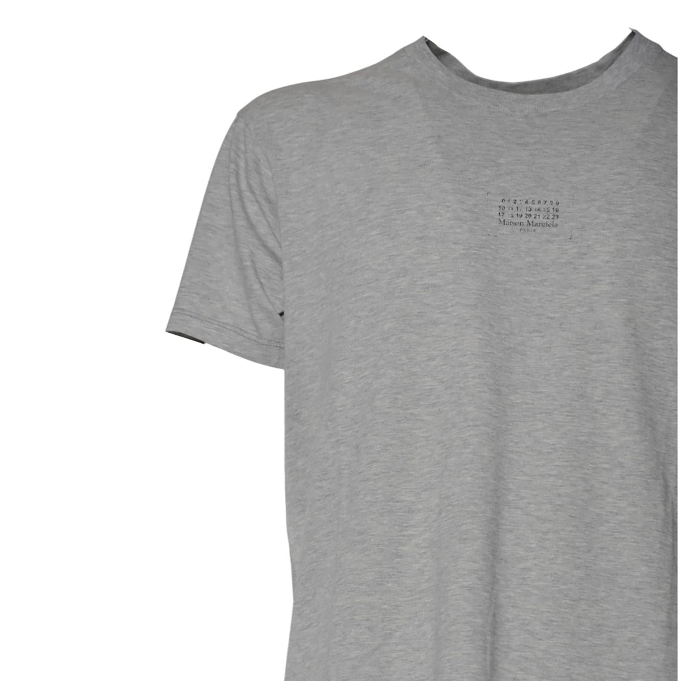 T-shirt in cotone grigio chiaro con stampa logo Maison Margiela