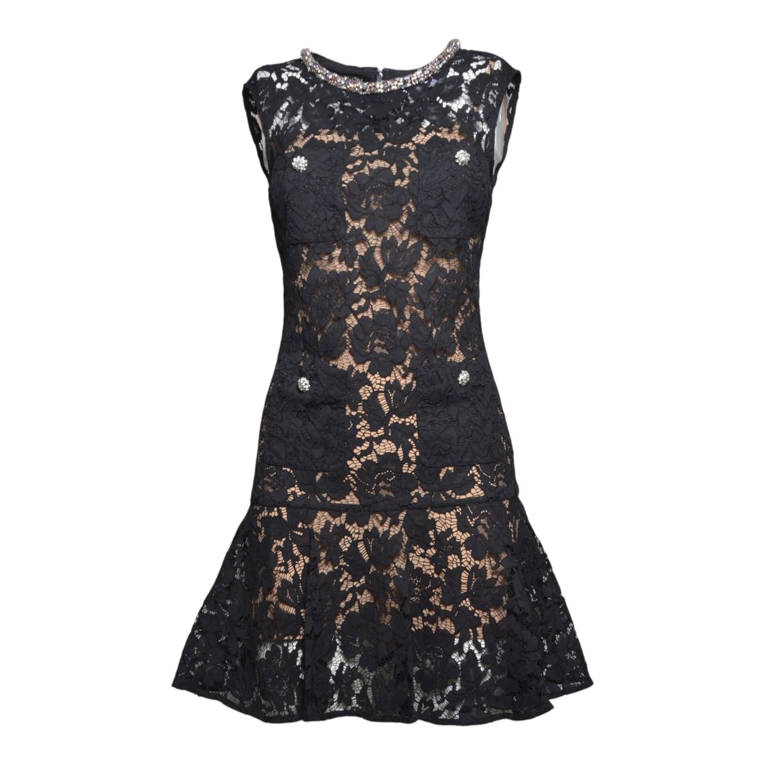 lace crystal mini dress