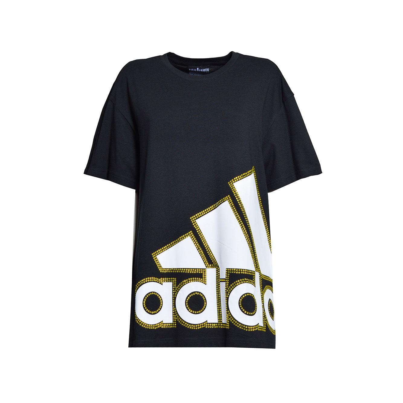 T-shirt in cotone nero applicazioni swarovski Caban Romantic x Adidas