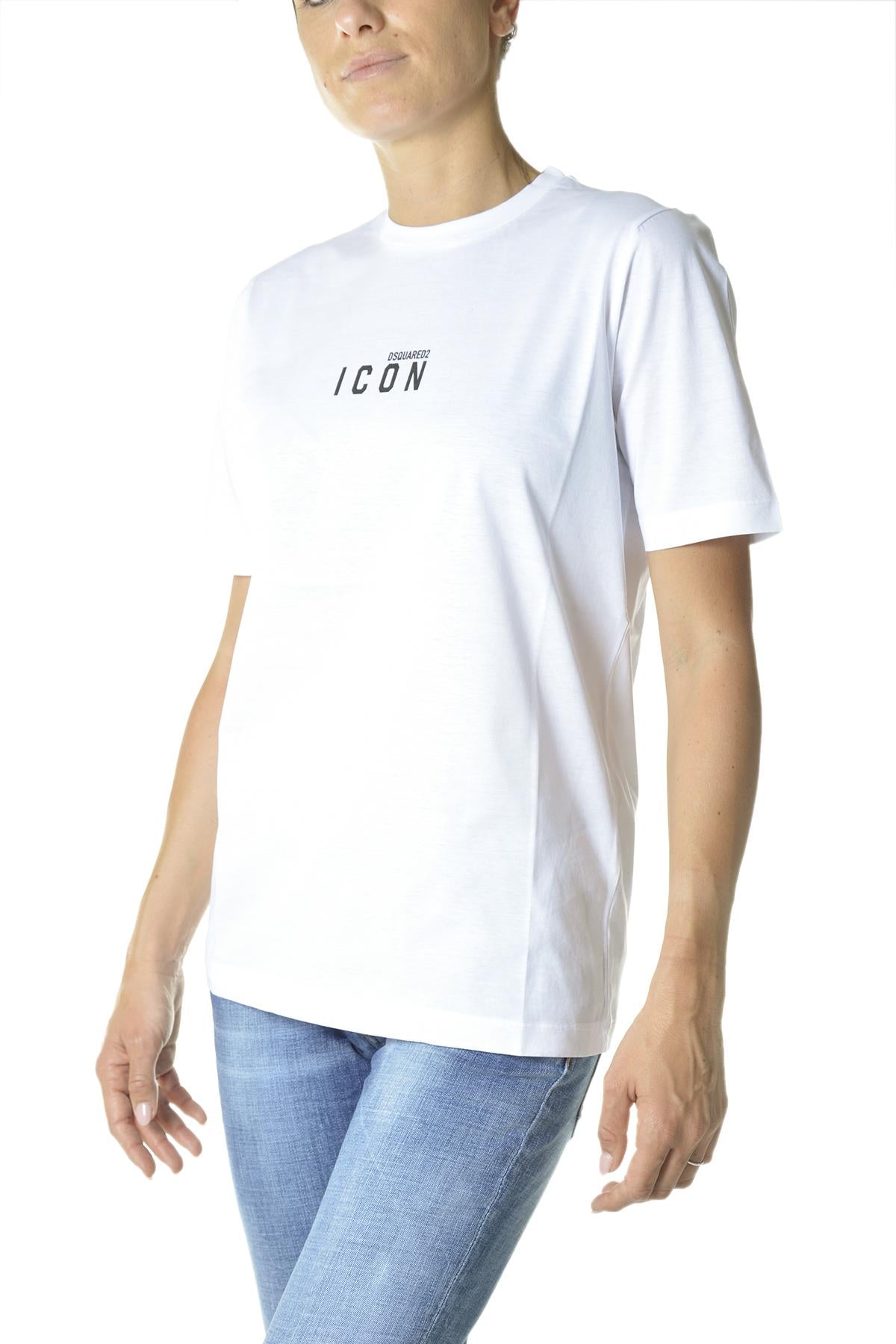 T-shirt Icon in cotone bianco mini logo Dsquared2