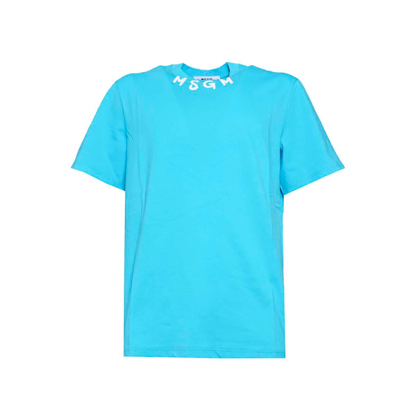 T-shirt in cotone azzurro stampa logo sul collo MSGM