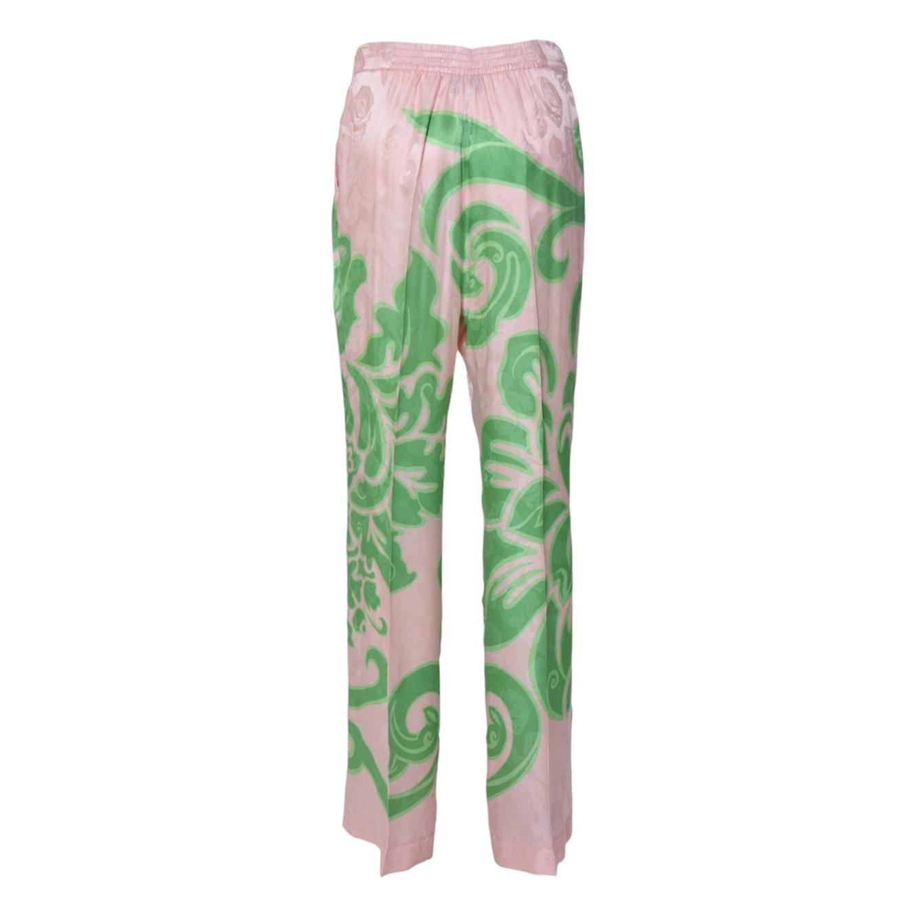 Pantalone in viscosa e seta stampata rosa e verde Etro