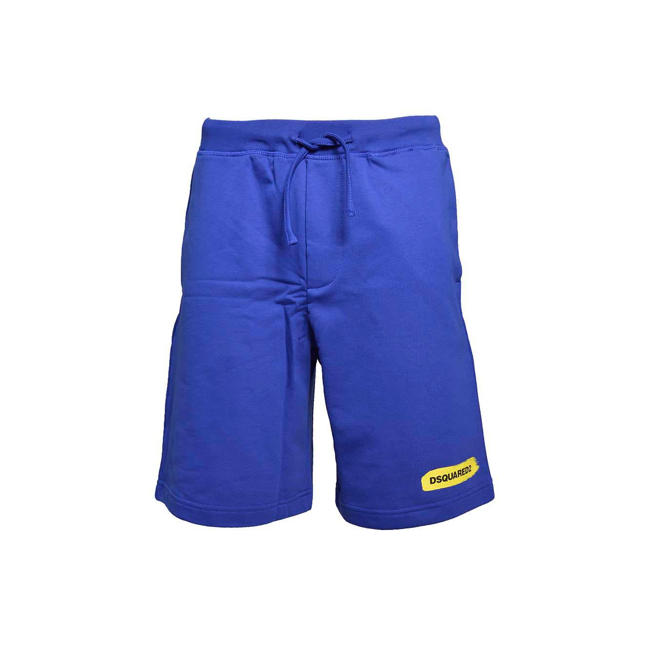 Bermuda in cotone blu con stampa logo pennello Dsquared2 Junior