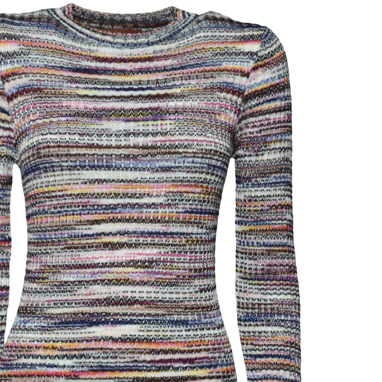 Mini-abito fiammato in lana e viscosa a costine multicolore Missoni