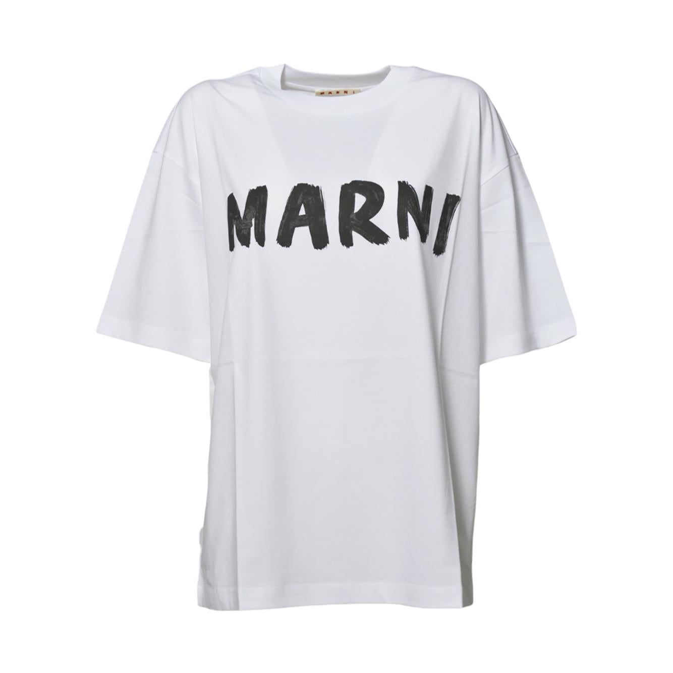 T-shirt in cotone biologico bianco con logo Marni