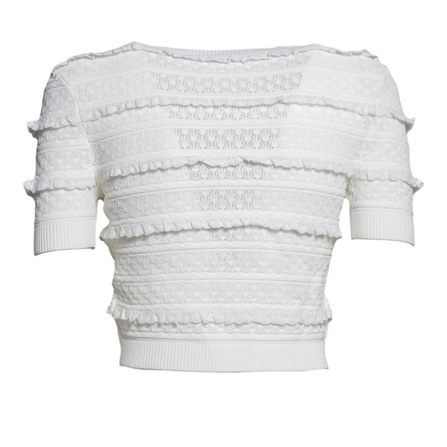 white pointelle knit top