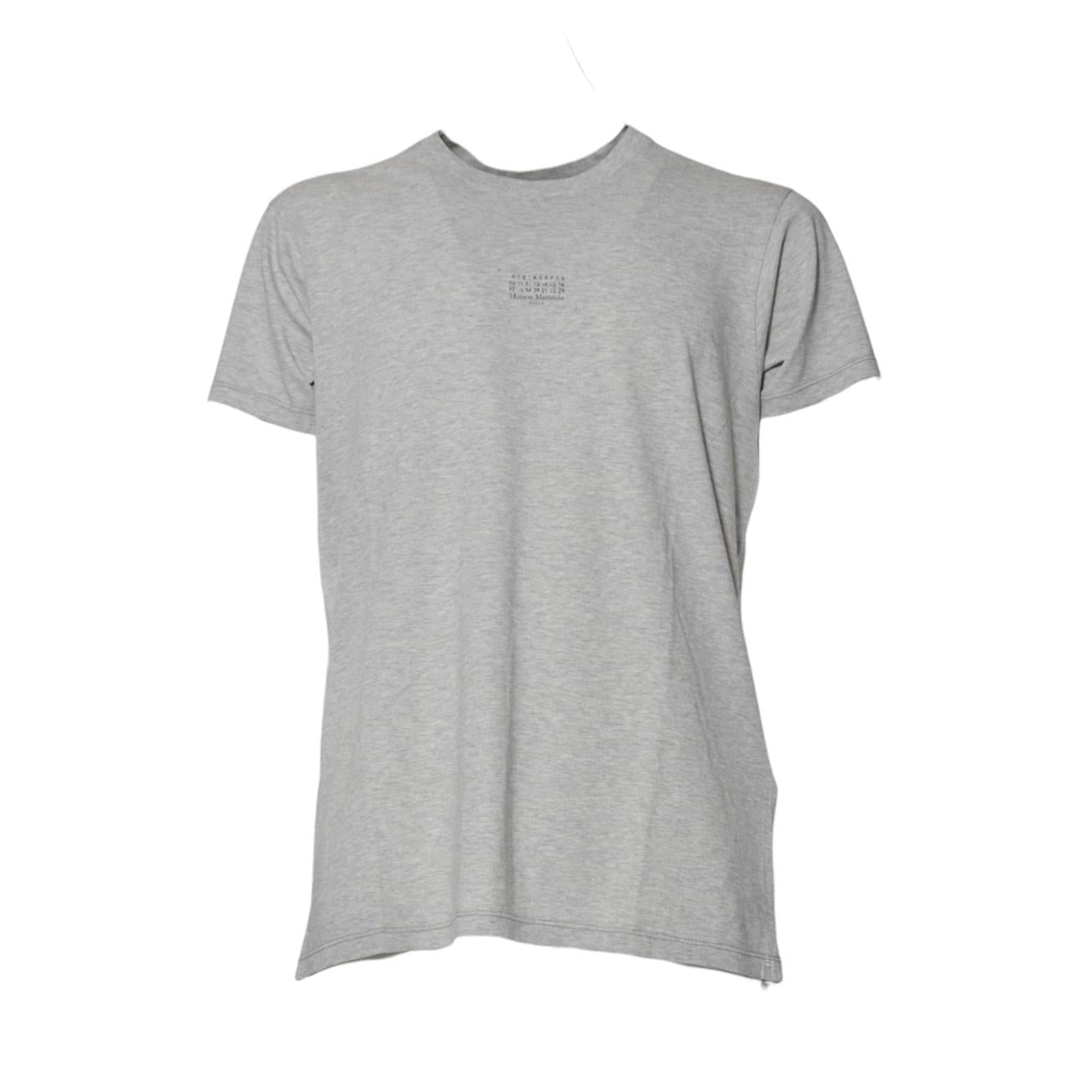 T-shirt in cotone grigio chiaro con stampa logo Maison Margiela