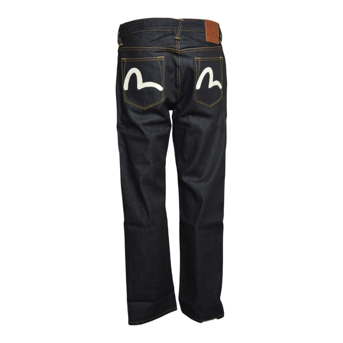 ht, white seagull printed pocket jeans raw indigo 