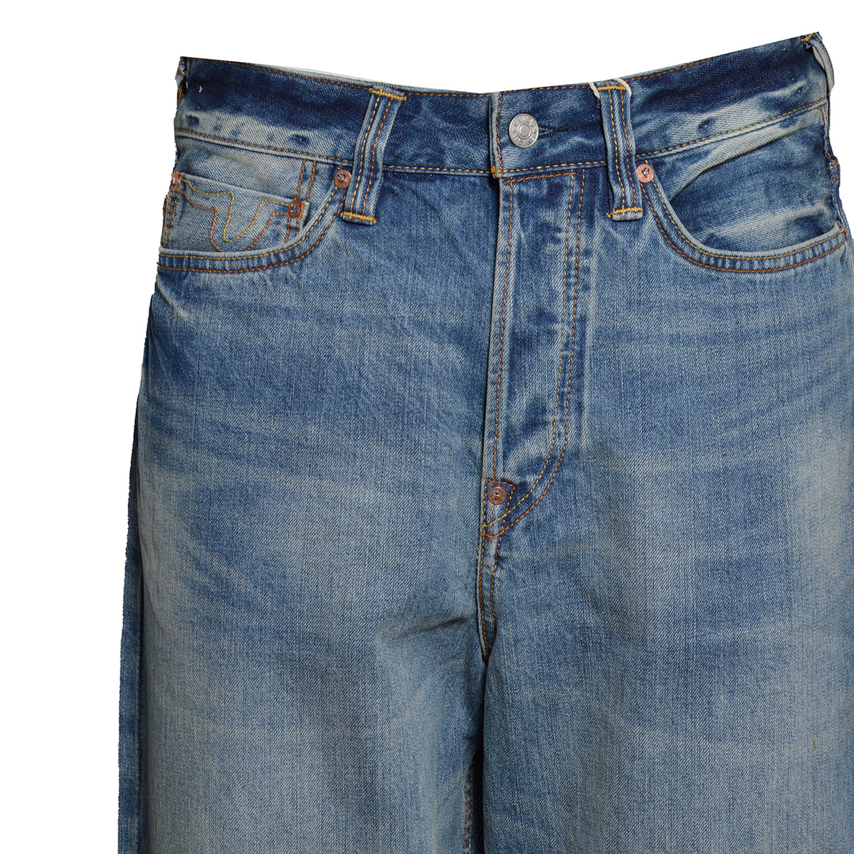 ht, ecru daicock printed jeans mid tone indigo 