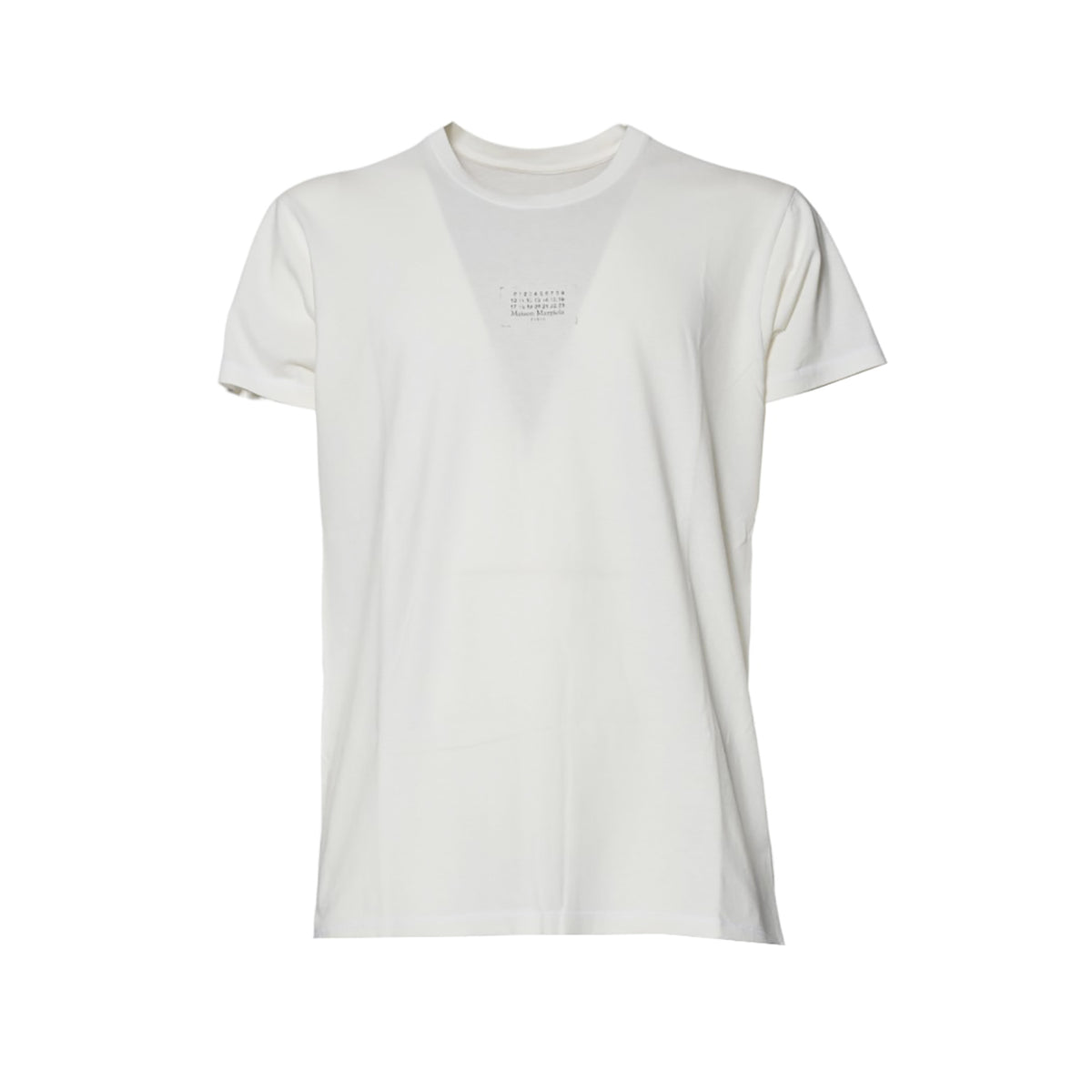 T-shirt in cotone panna con stampa logo Maison Margiela 