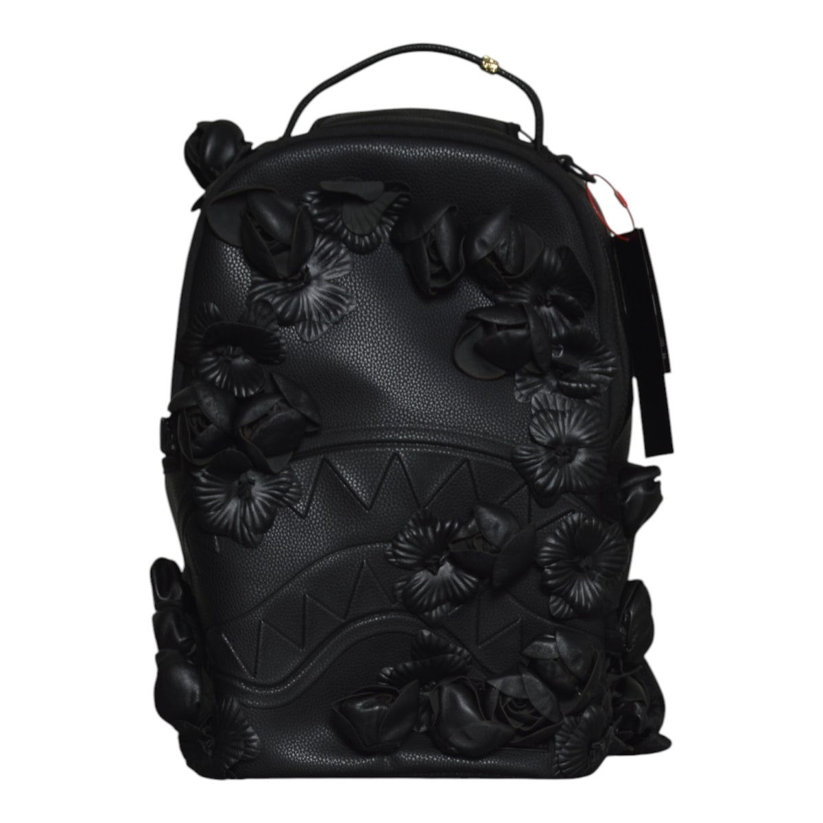 nybg black leather flowers backpack 