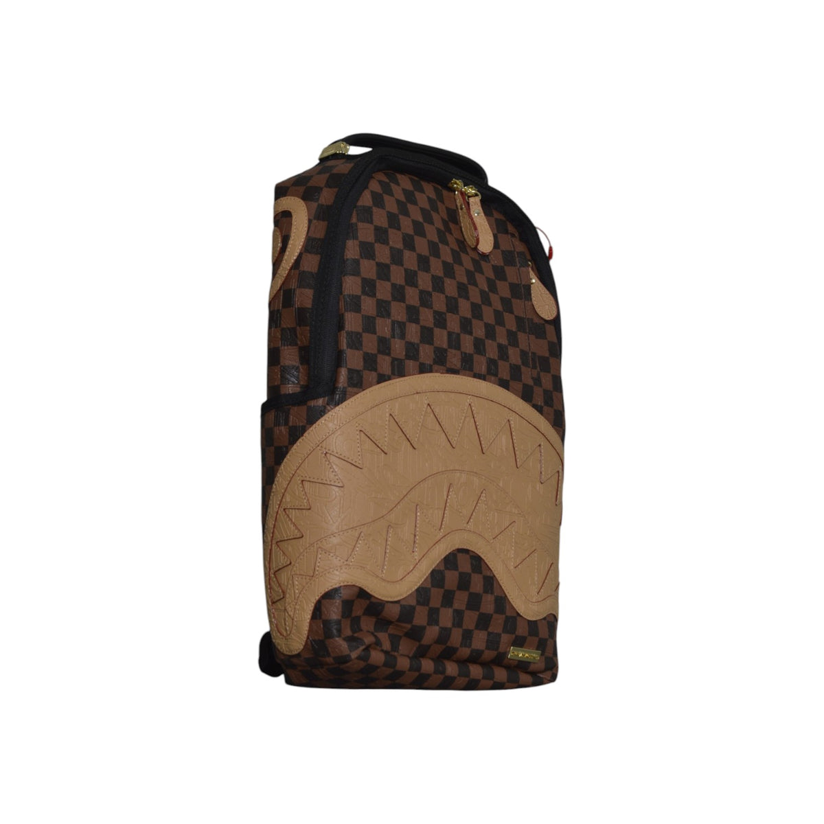 embossed check brown backpack 