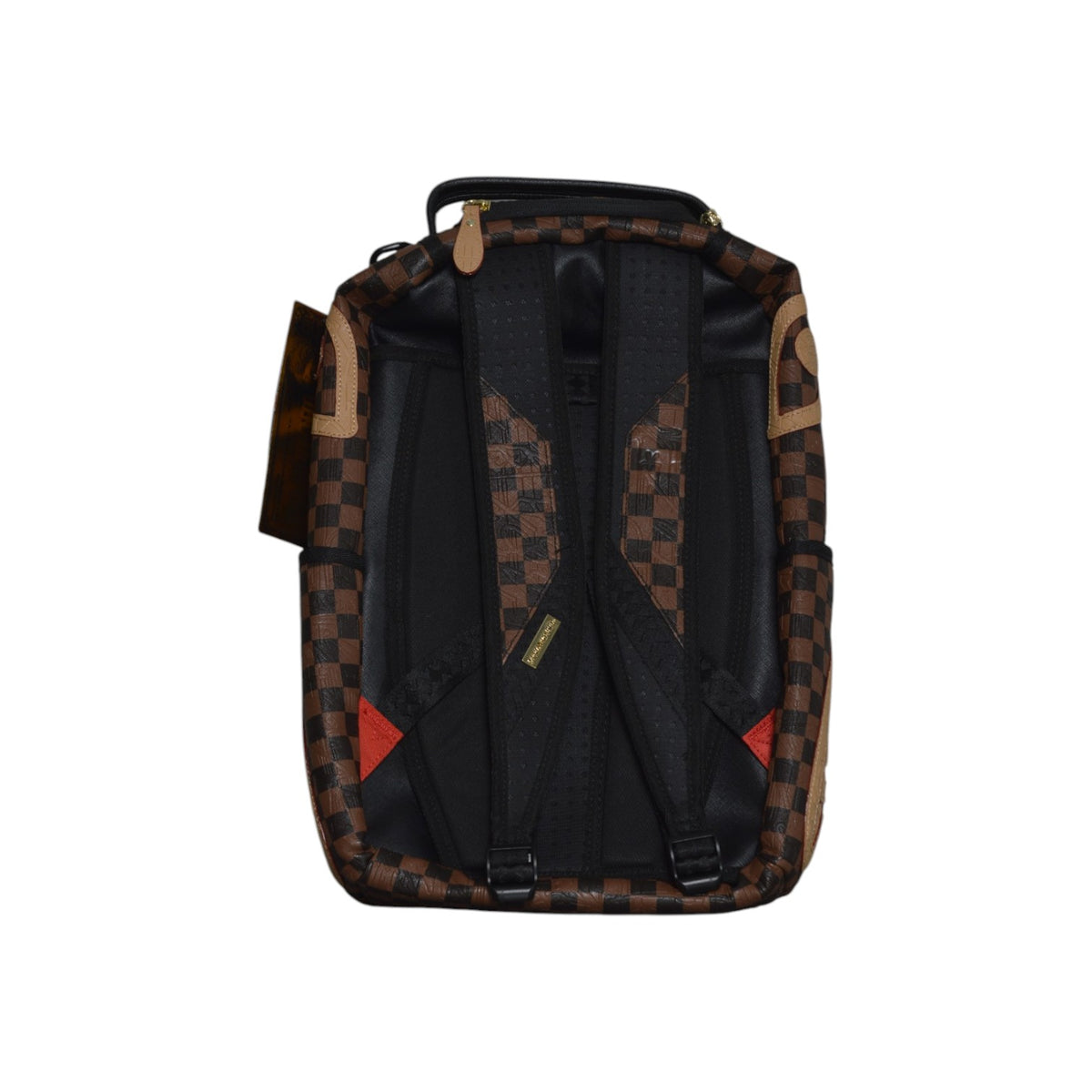 embossed check brown backpack 