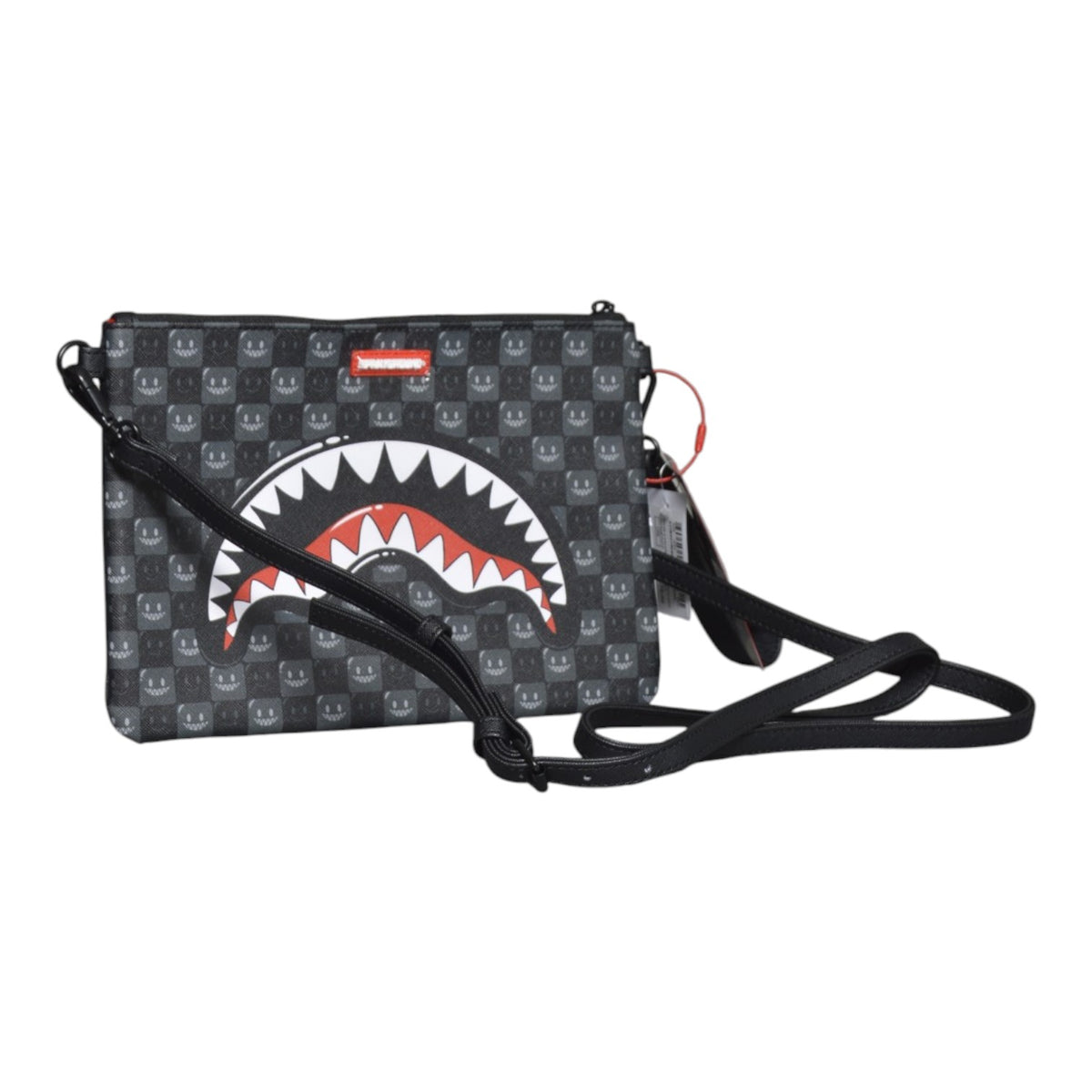 sharks in paris wtf bubbly black check crossover clutch 